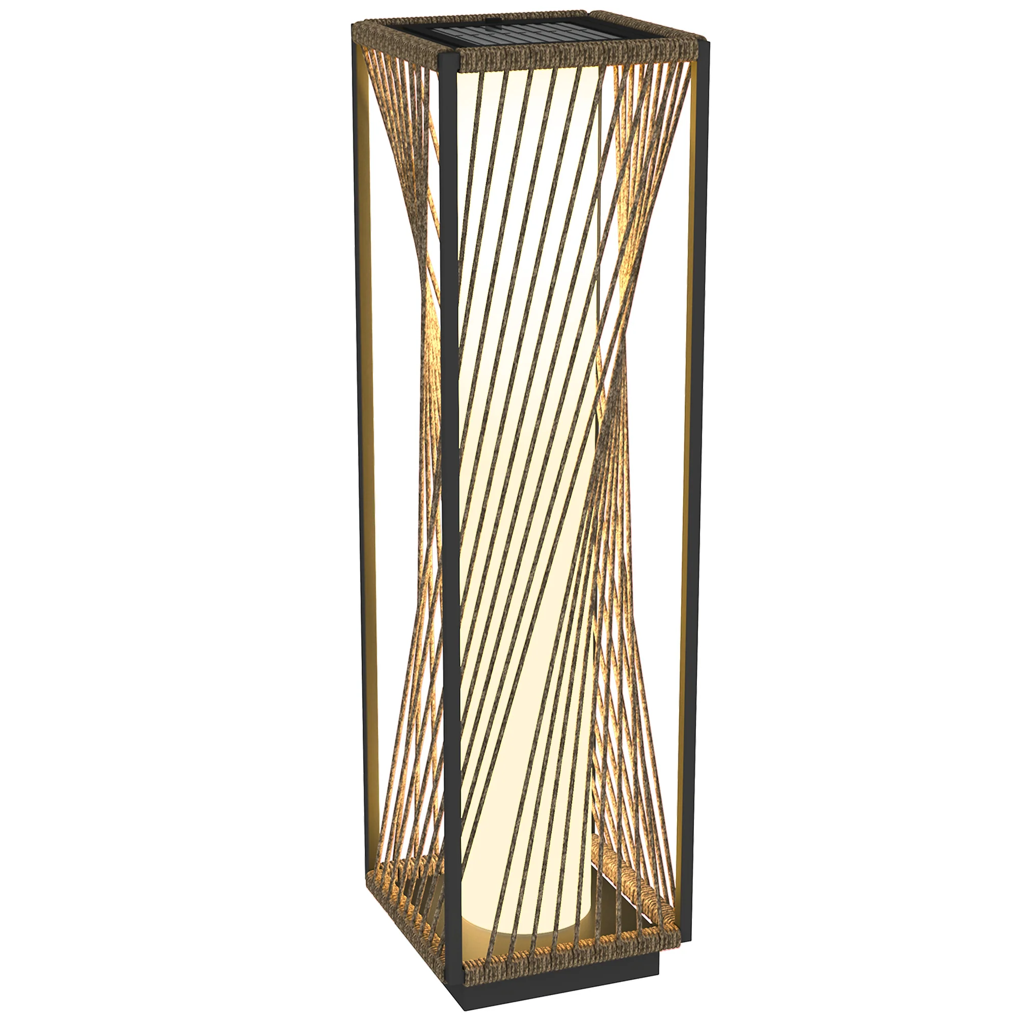 Outsunny Rattan Solar Floor Lamp, Auto On/Off LED Garden Lights, Grey