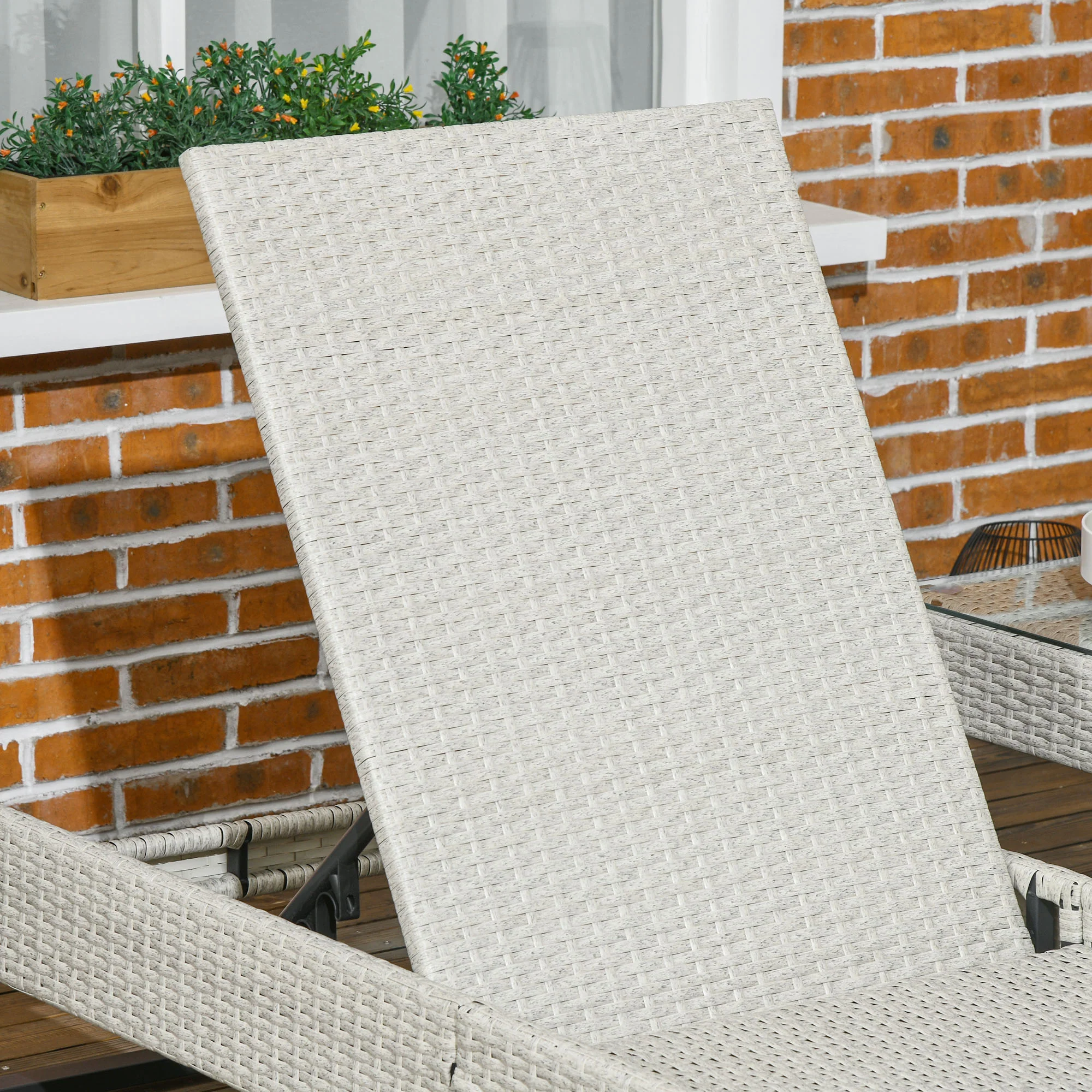 Outsunny Rattan Sun Lounger Set w/ Cushions, 5-Level Chaise Lounge Chairs, Grey - Image 9