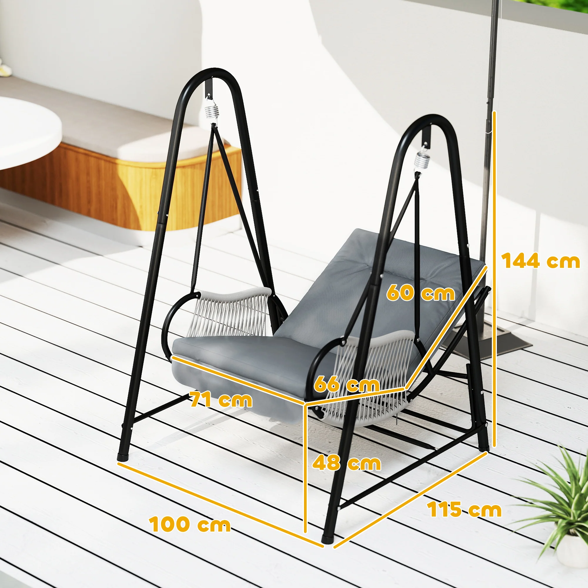 Outsunny Rattan Swing Chair with Stand and Seat Cushion - Image 14