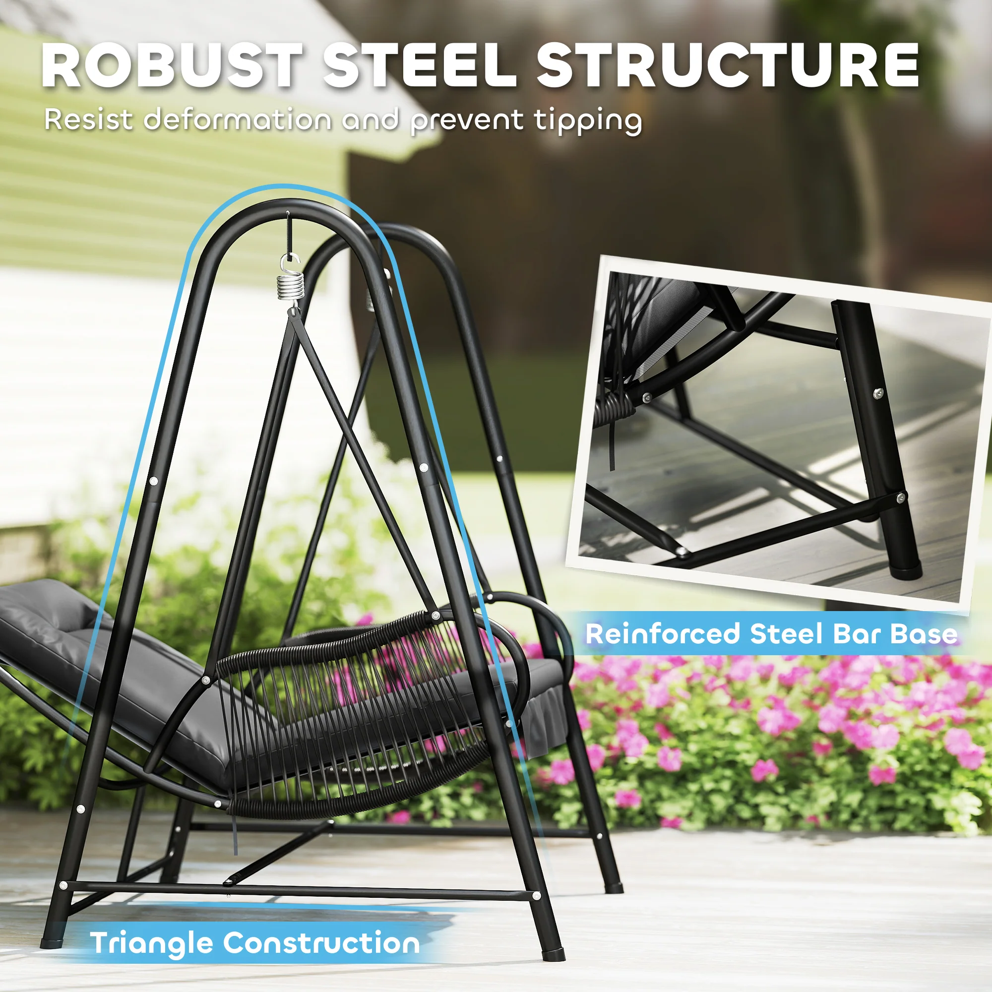 Outsunny Rattan Swing Chair with Stand and Seat Cushion - Image 6