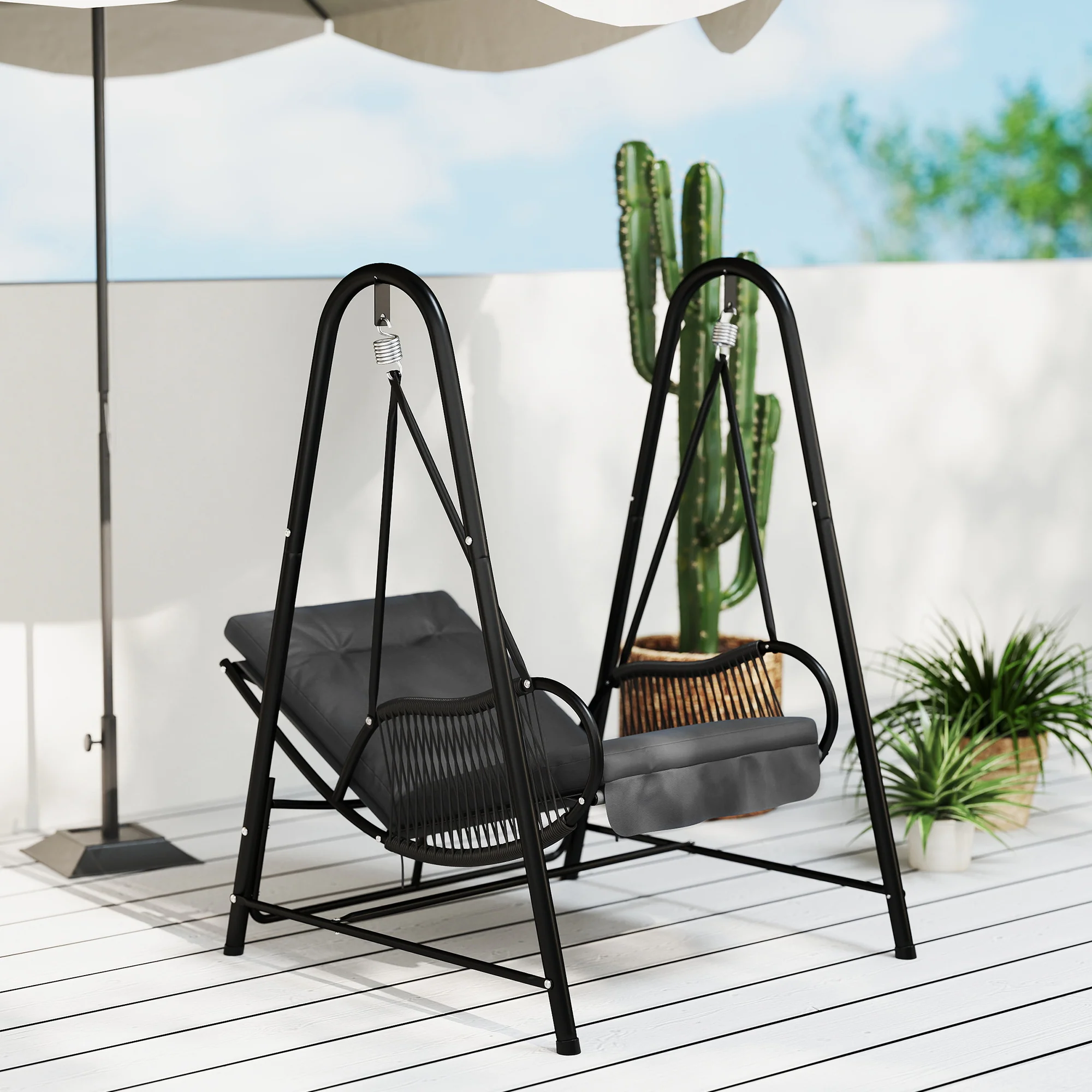 Outsunny Rattan Swing Chair with Stand and Seat Cushion - Image 7