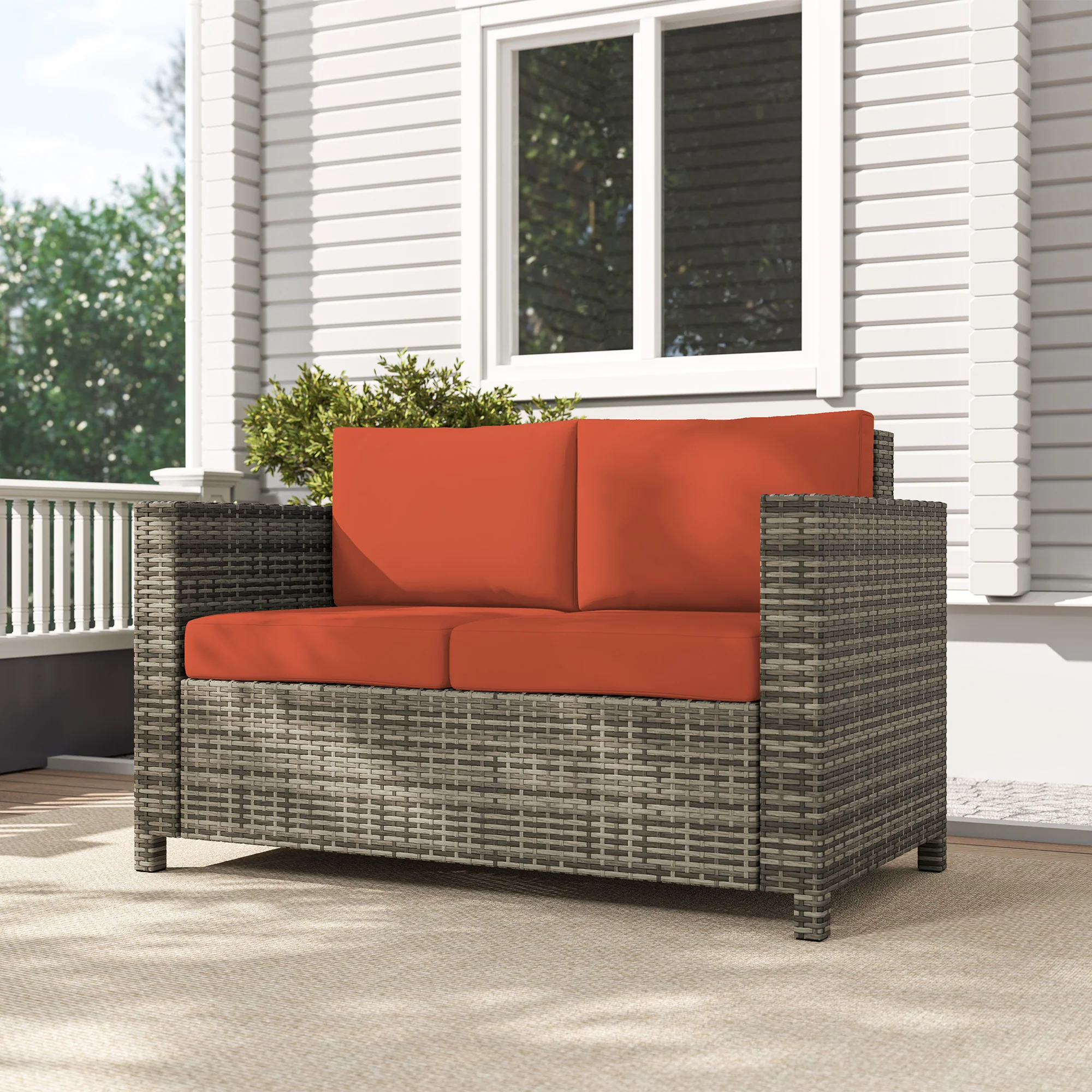 Outsunny Rattan Wicker 2-seat Sofa Loveseat Padded Garden Furniture - Image 16