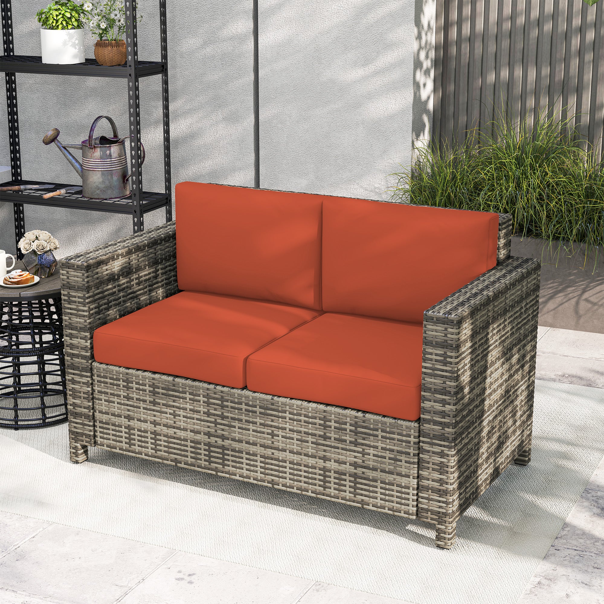 Outsunny Rattan Wicker 2-seat Sofa Loveseat Padded Garden Furniture - Image 17