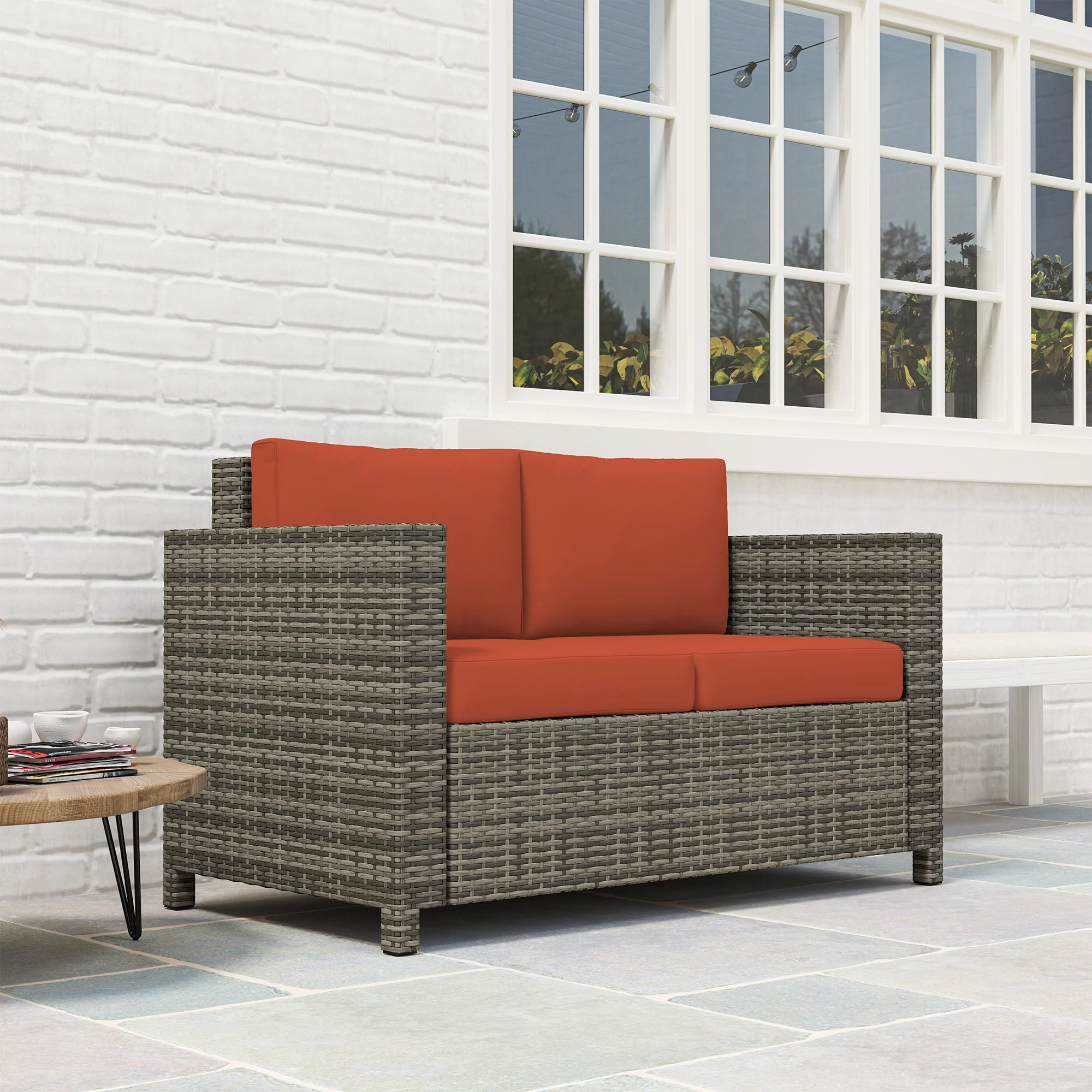Outsunny Rattan Wicker 2-seat Sofa Loveseat Padded Garden Furniture - Image 18