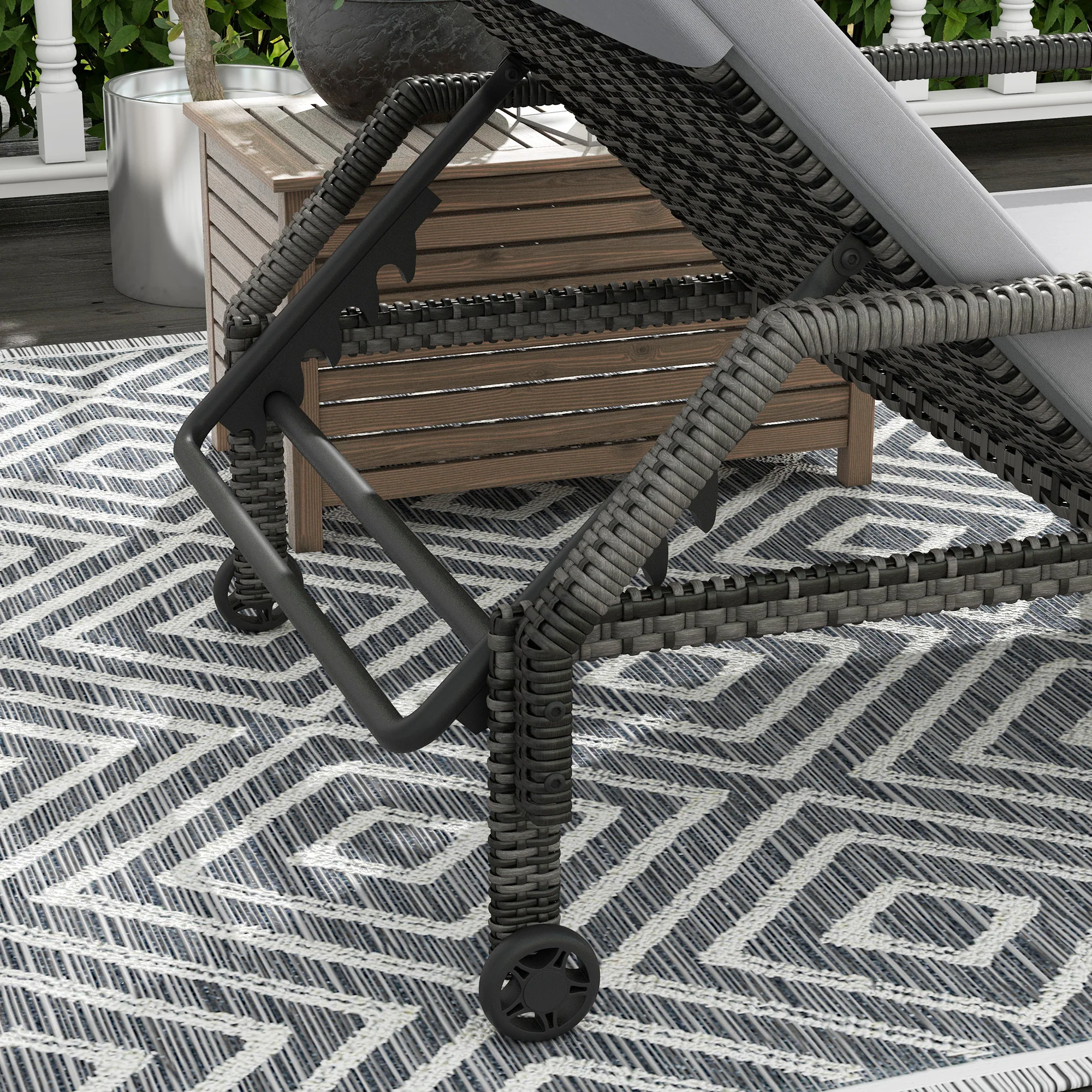 Outsunny Rattan Wicker Chaise Sun Lounger Garden w/ Adjustable Backrest & Wheels - Image 8