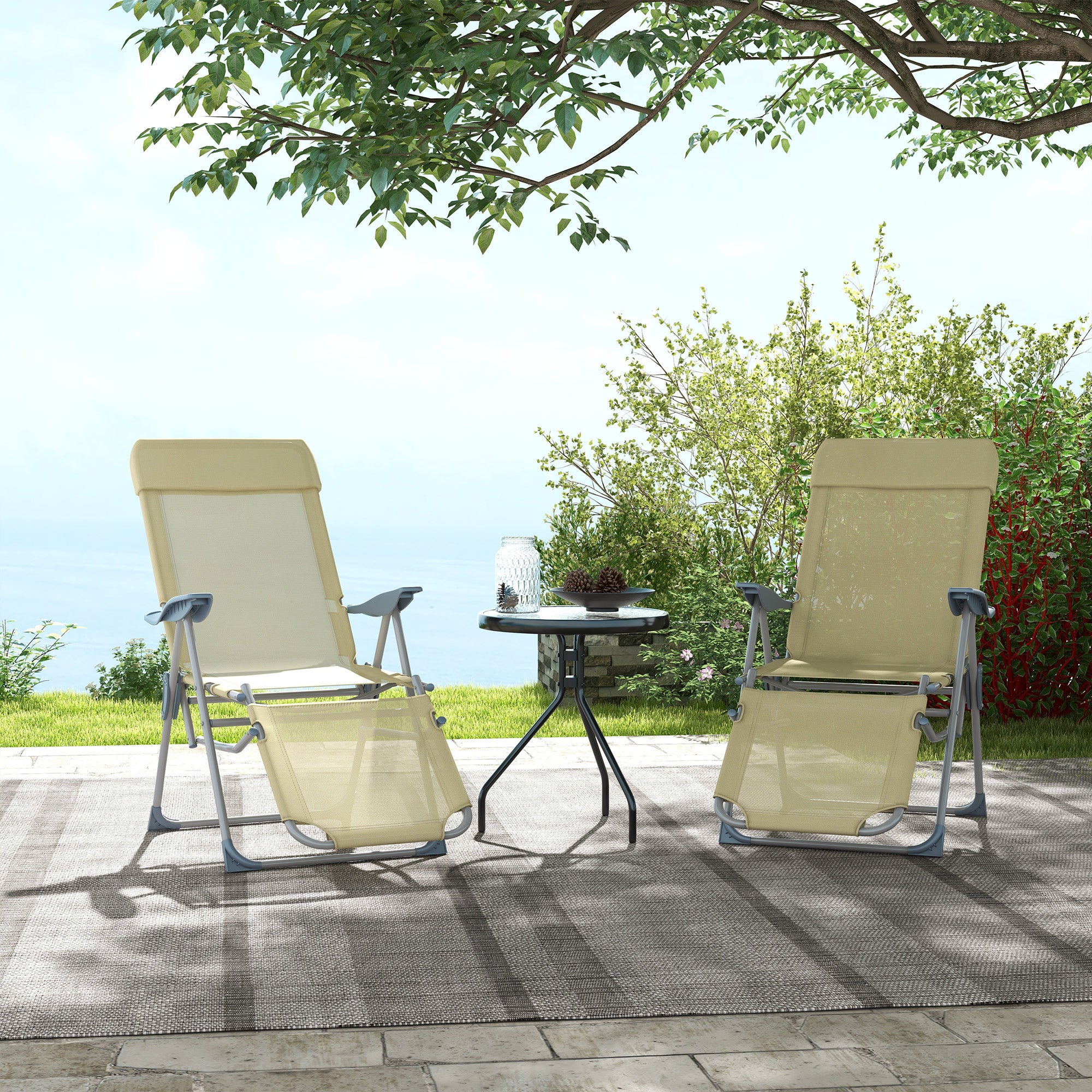 Outsunny Reclining Garden Chairs Set of 2 w/ 5-level Adjustable Backrest, Beige - Image 8