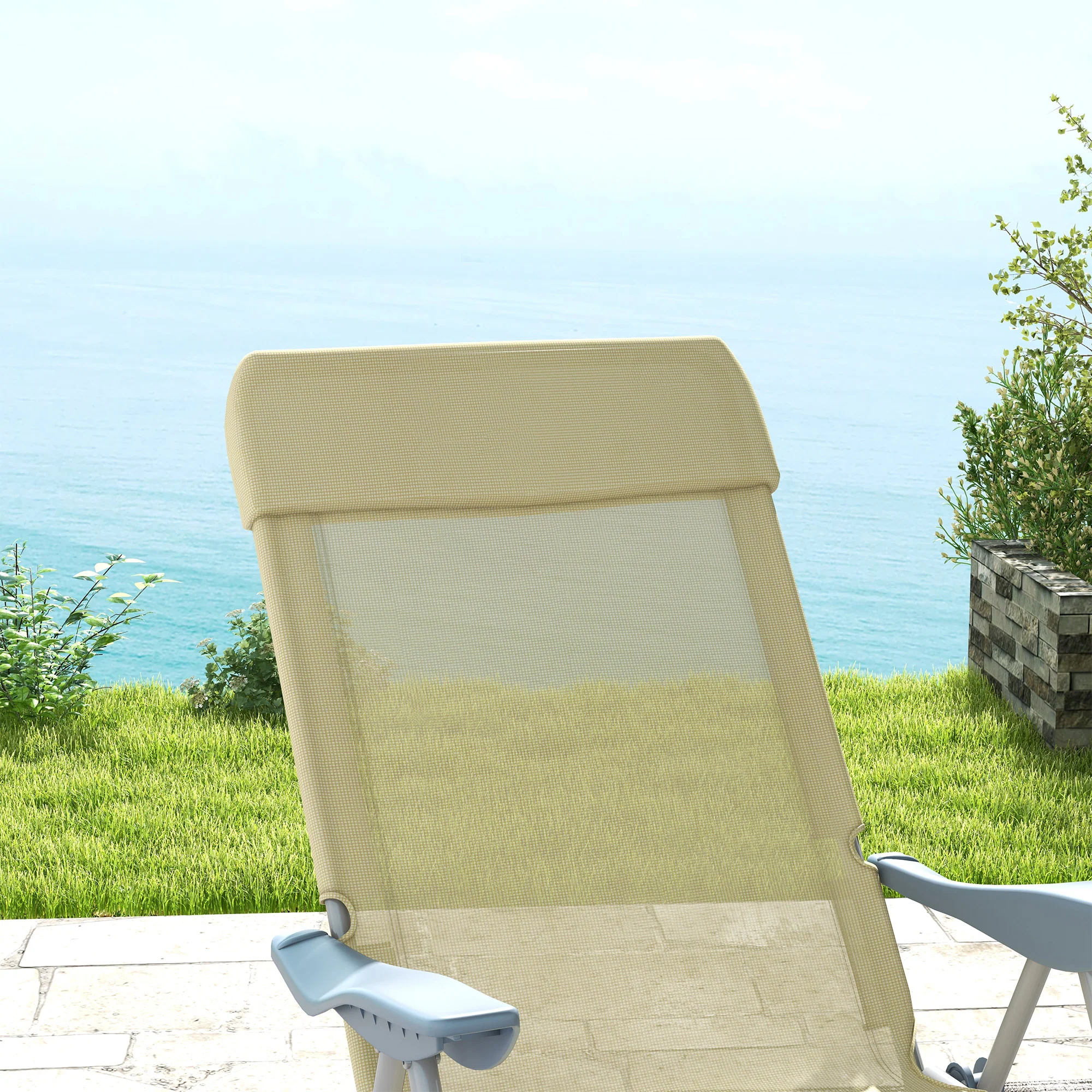 Outsunny Reclining Garden Chairs Set of 2 w/ 5-level Adjustable Backrest, Beige - Image 9