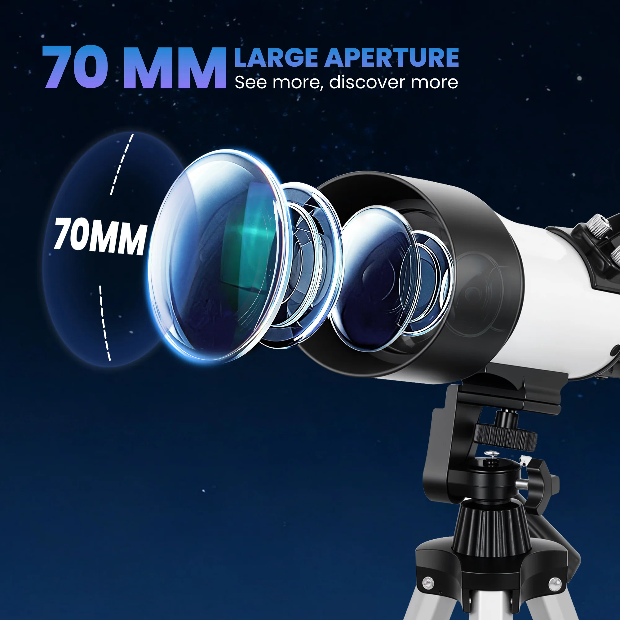 Outsunny Refractor Astronomy Telescope with Aperture, Carry Bag, White - Image 3