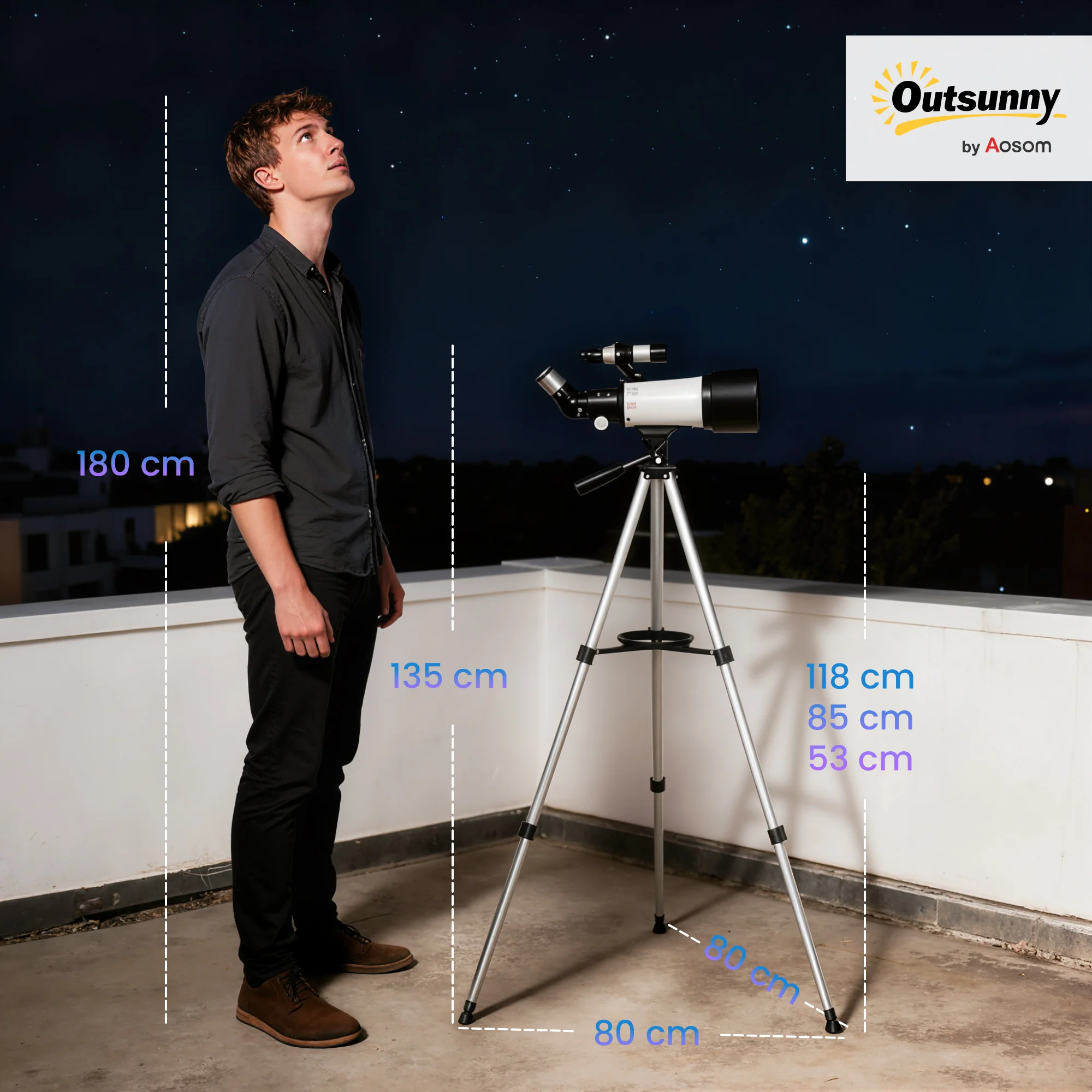 Outsunny Refractor Astronomy Telescope with Aperture, Carry Bag, White - Image 5