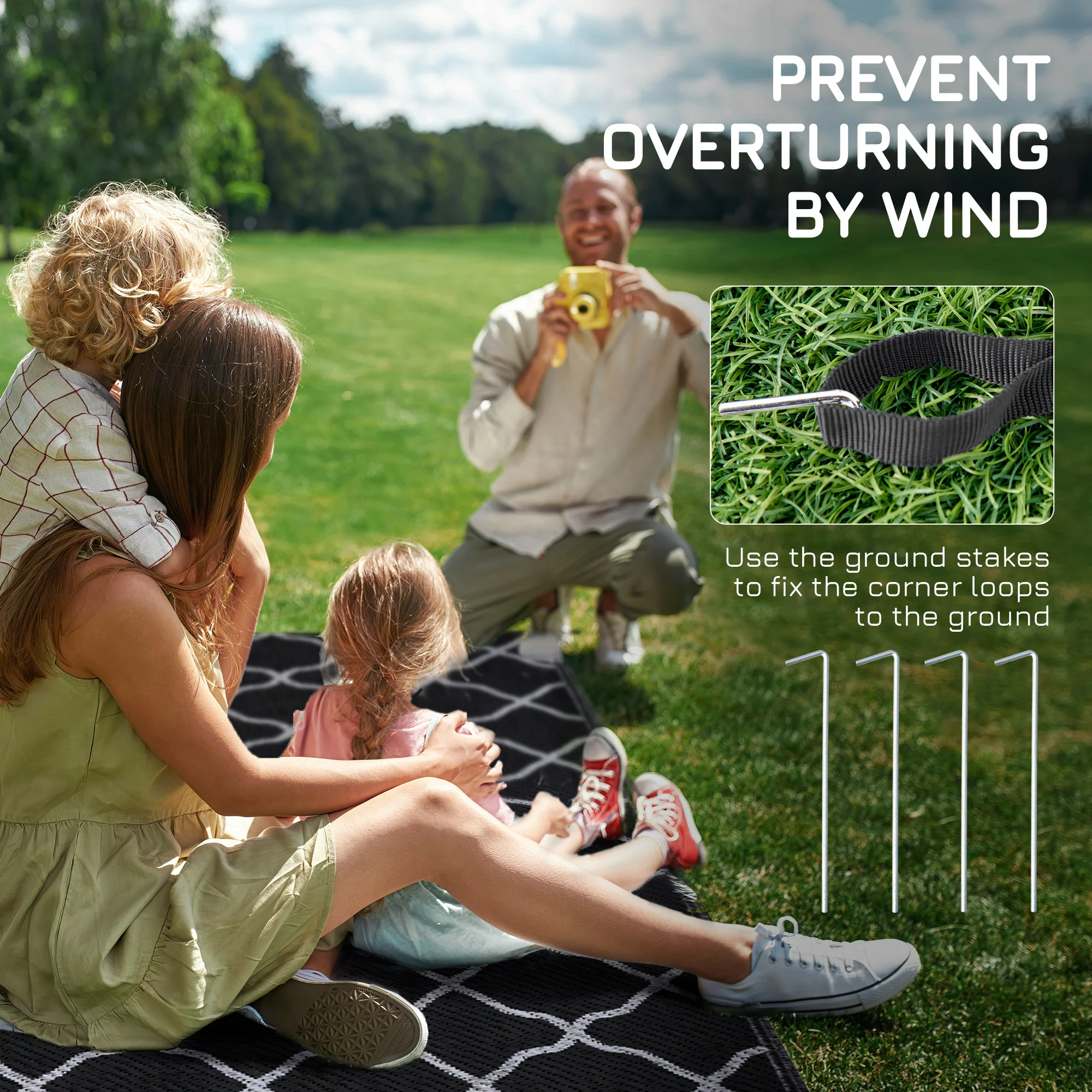 Outsunny Reversible Waterproof Outdoor Rug W/ Carry Bag, 182 x 274 cm, Black - Image 8