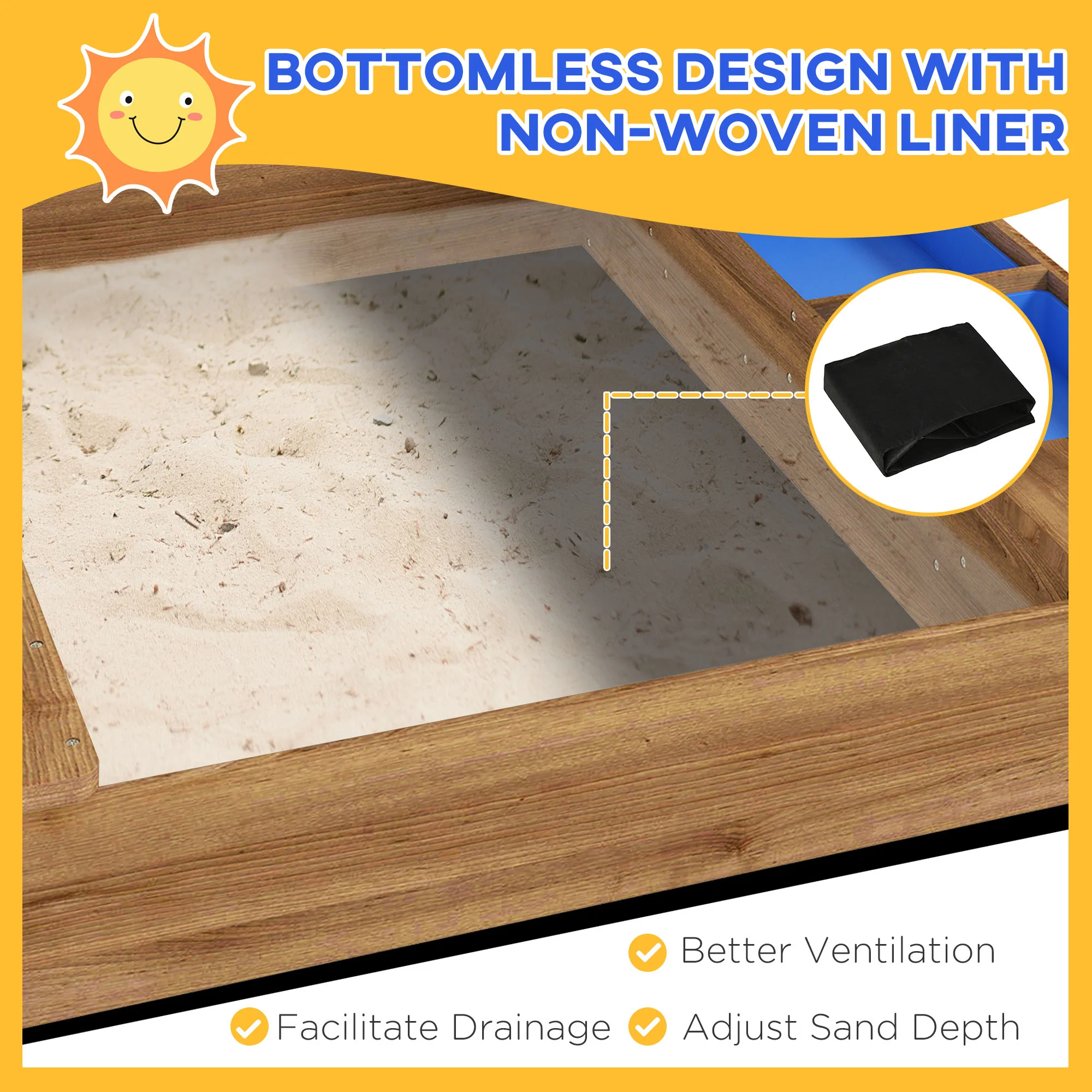 Outsunny Sand Pit With Canopy, Blackboard, Toys, Sink, Seats, Flags For Kids - Image 6