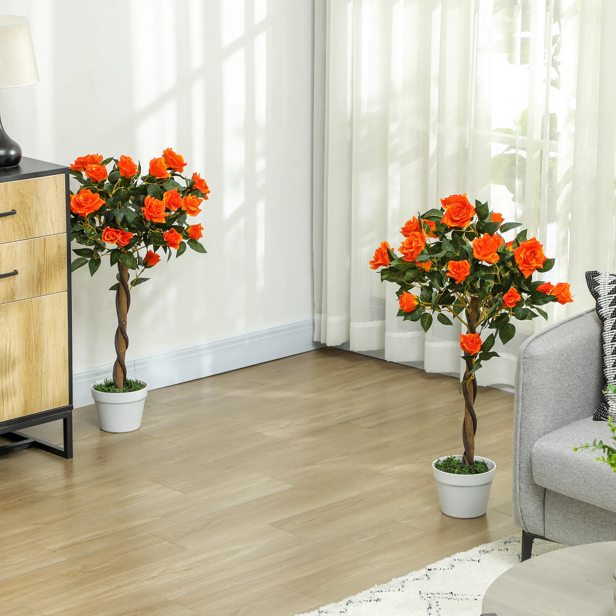 Outsunny Set Of 2 90cm Artificial Rose Tree, Fake Decorative Plant - Image 20