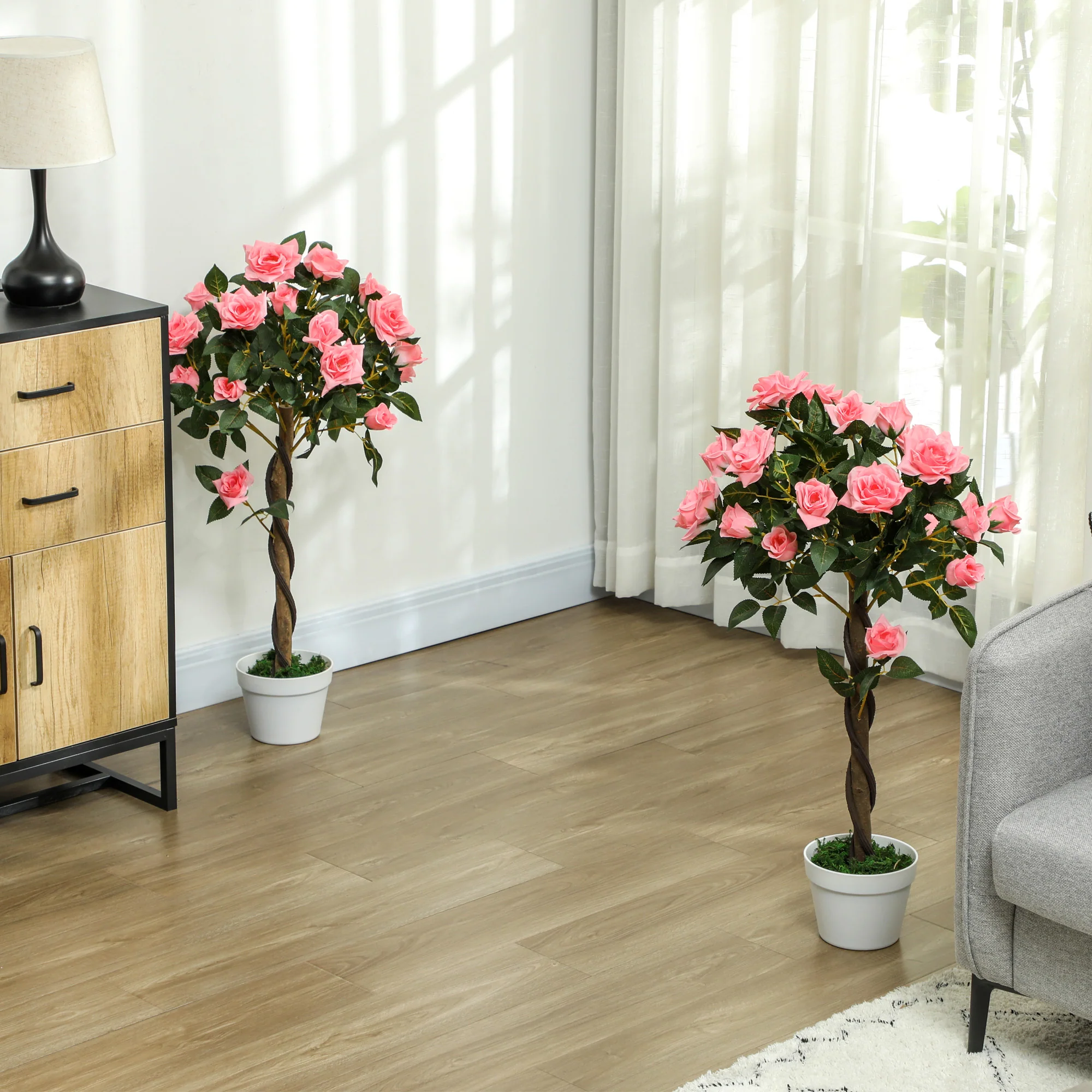 Outsunny Set Of 2 90cm Artificial Rose Tree, Fake Decorative Plant - Image 29