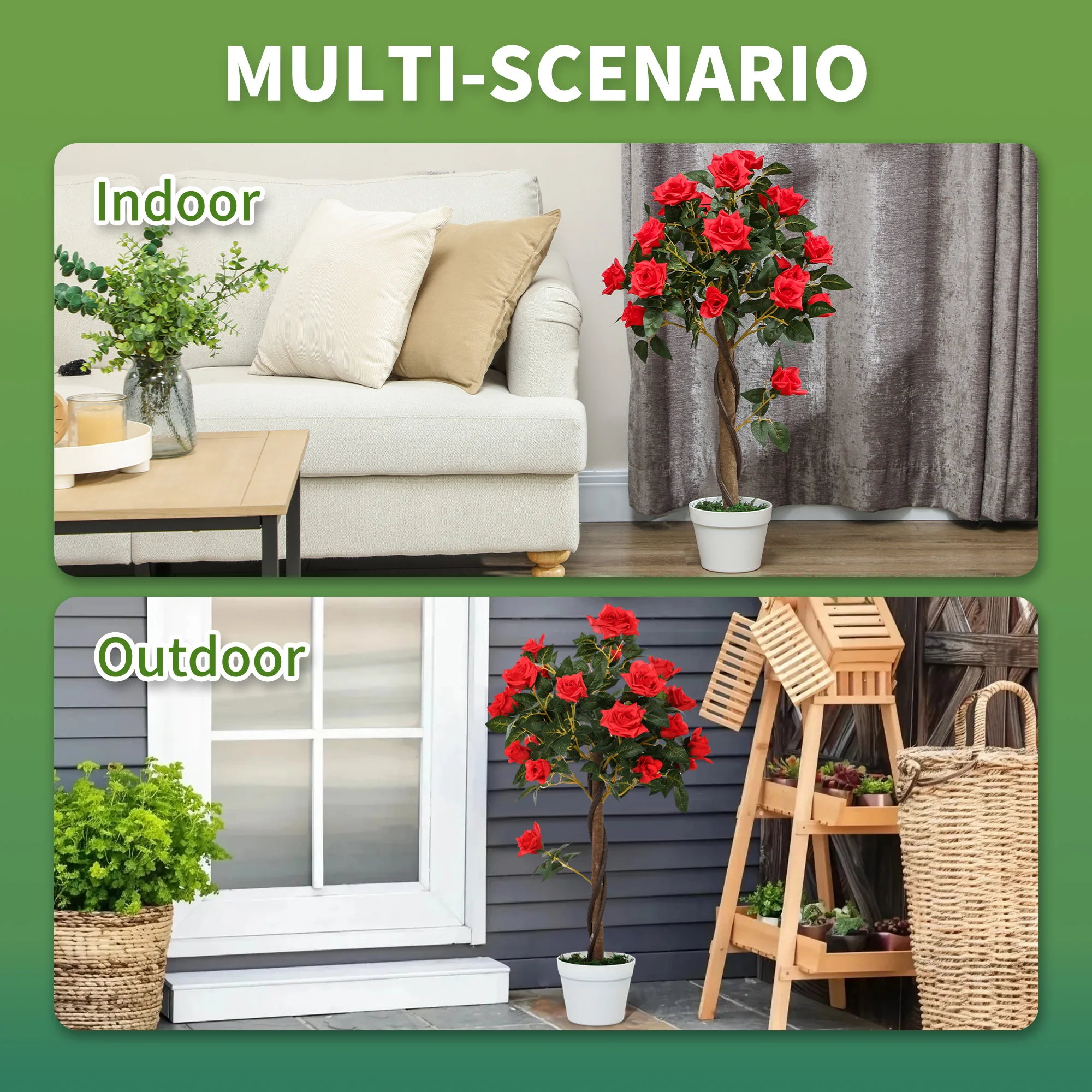Outsunny Set Of 2 90cm Artificial Rose Tree, Fake Decorative Plant - Image 39