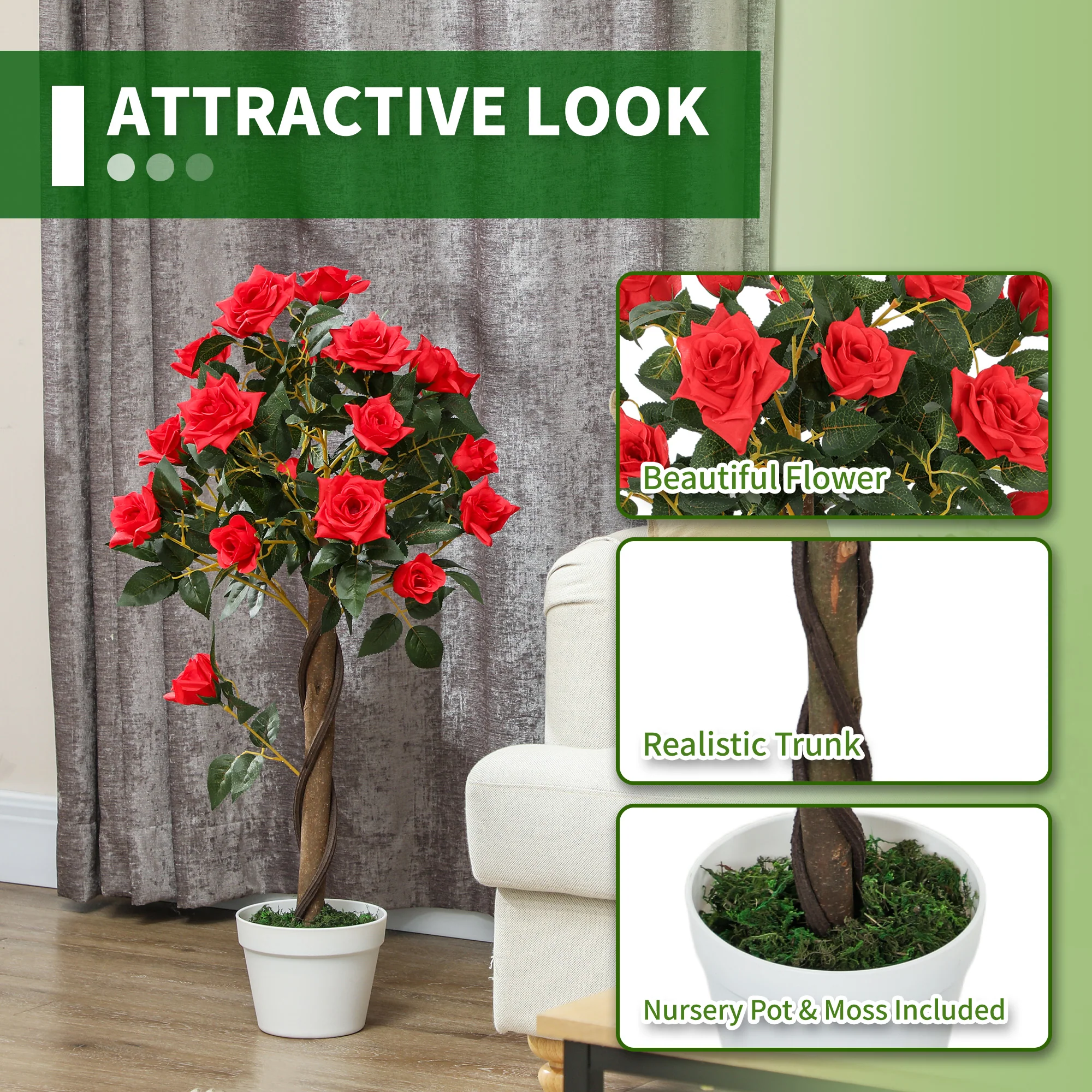 Outsunny Set Of 2 90cm Artificial Rose Tree, Fake Decorative Plant - Image 40