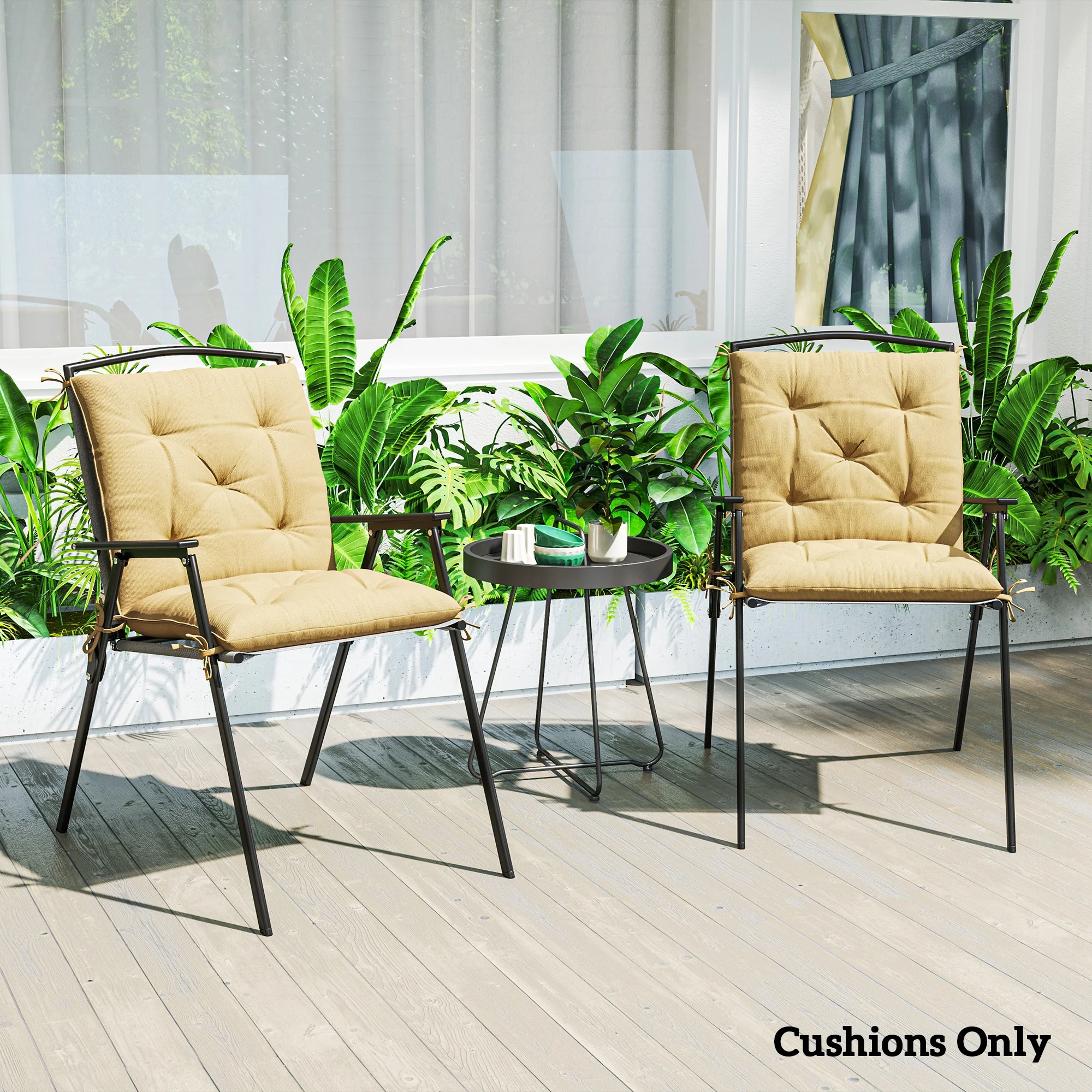 Outsunny Set of 2 Garden Chair Cushions Seat Pad for Outdoor Use Khaki - Image 8