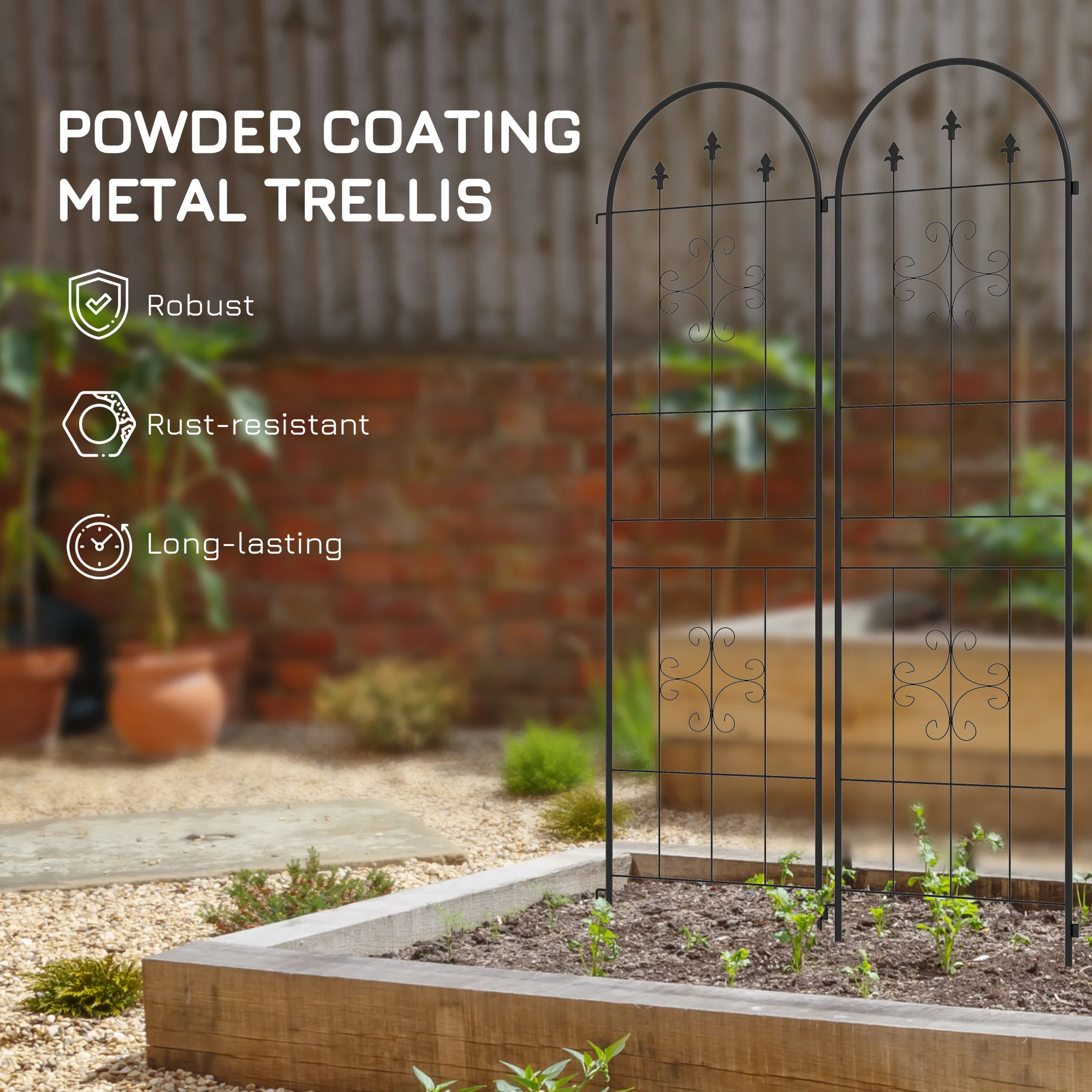 Outsunny Set of 2 Metal Trellis for Climbing Plants, Arrow Design - Image 6