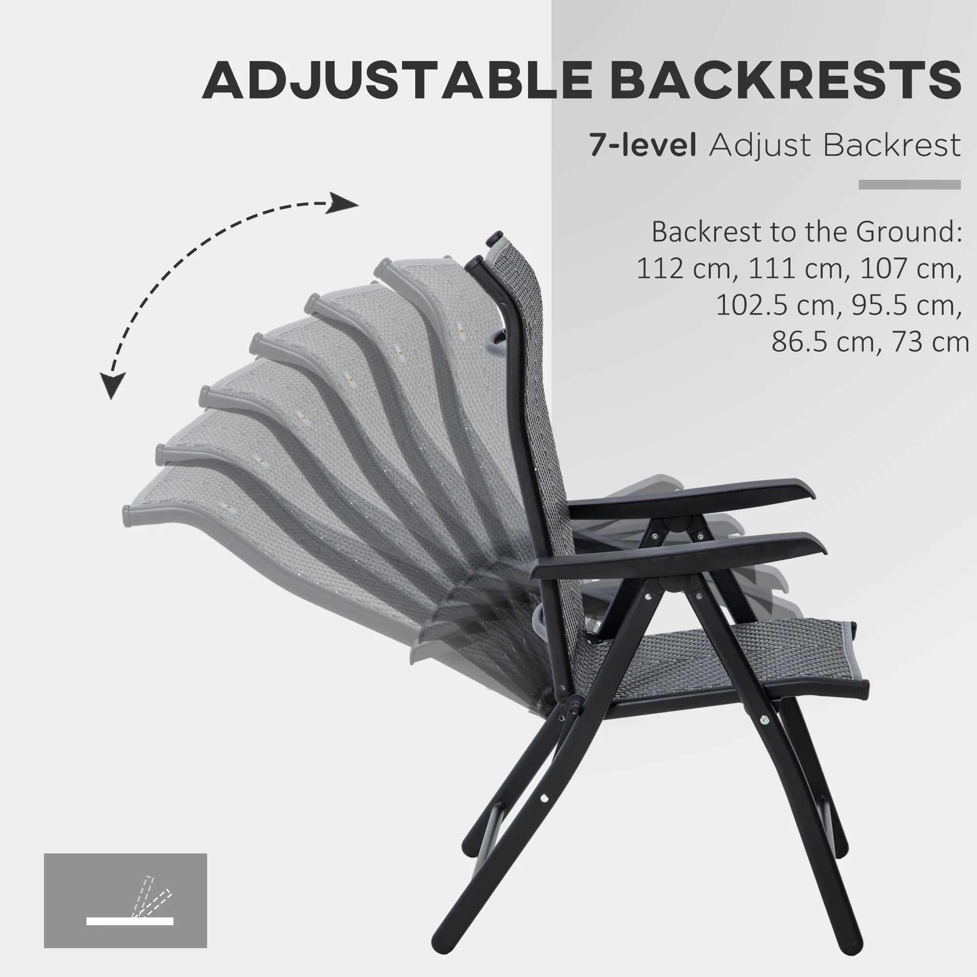 Outsunny Set of 2 Outdoor Rattan Folding Chair Set w/ Adjustable Backrest Grey - Image 4