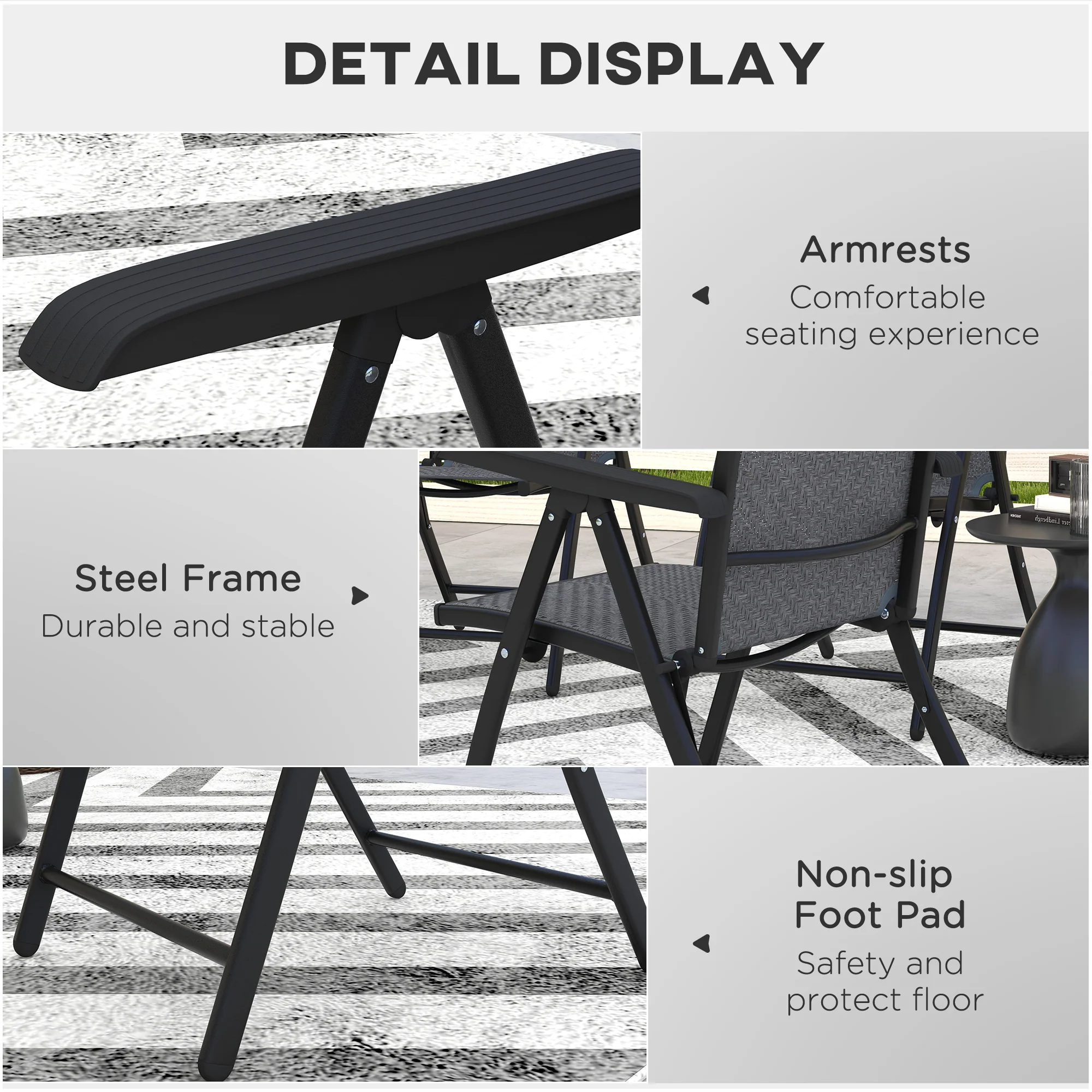 Outsunny Set of 2 Outdoor Rattan Folding Chair Set w/ Adjustable Backrest Grey - Image 7