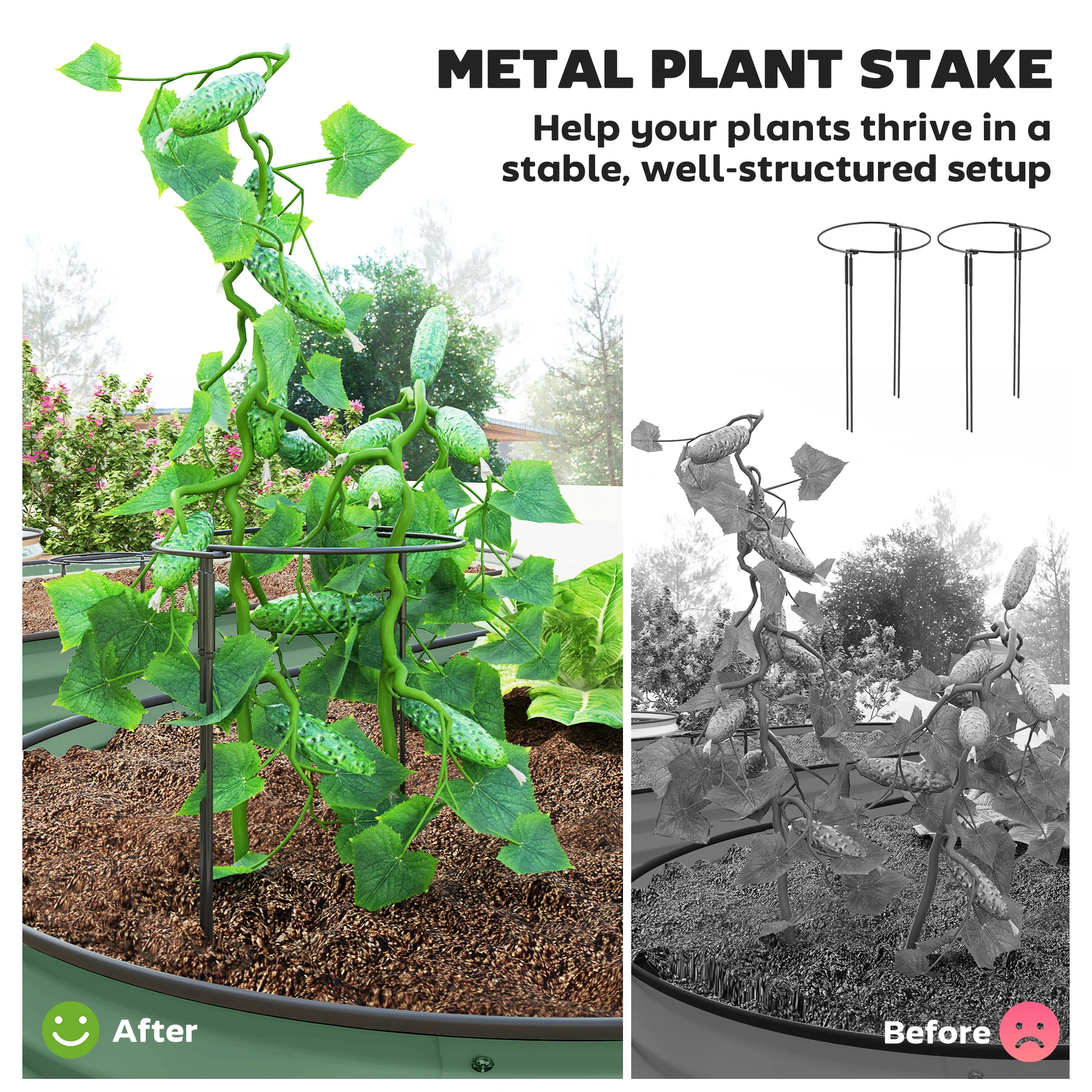 Outsunny Set of 2 Raised Beds for Garden with Metal Plant Stakes, Green - Image 4