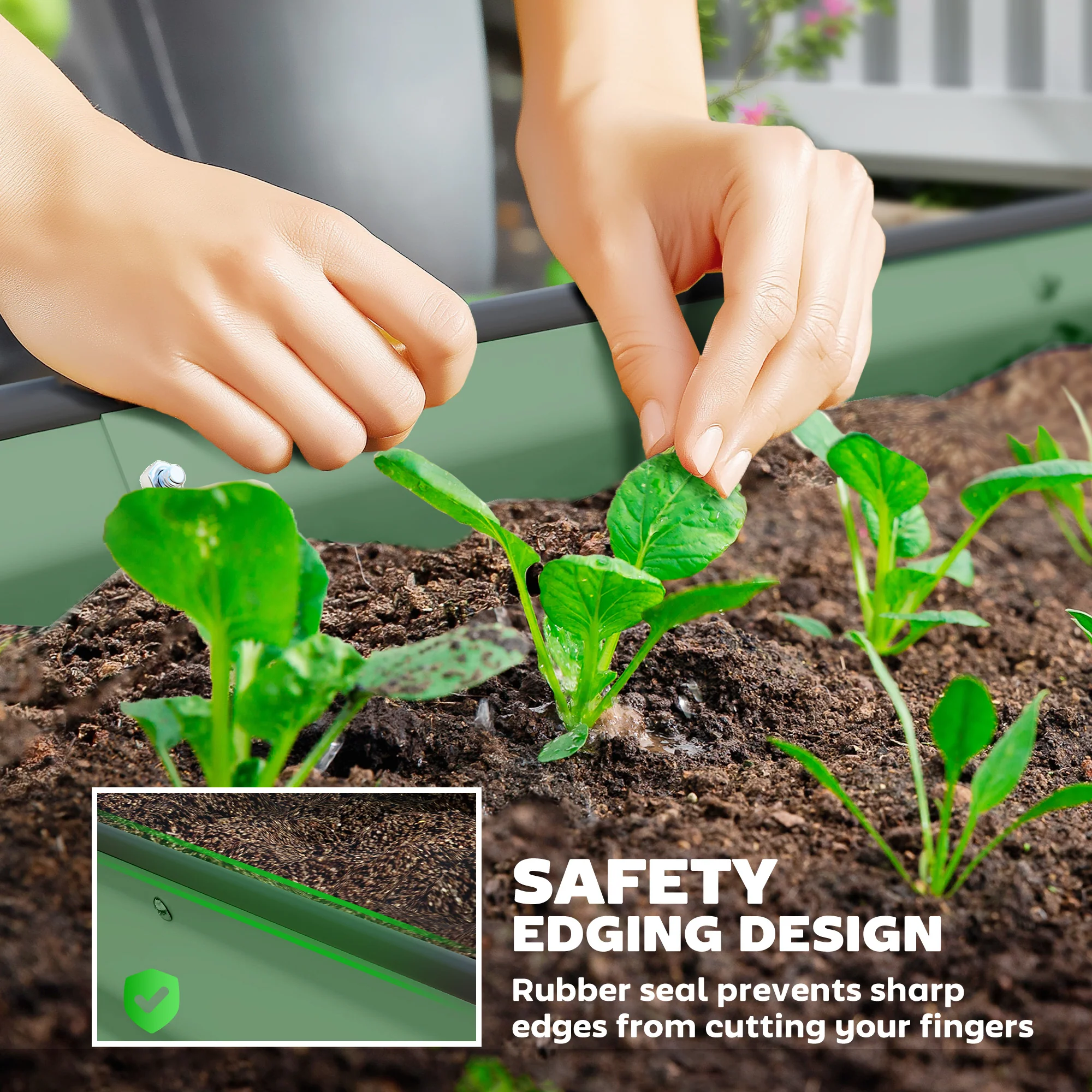 Outsunny Set of 2 Raised Beds for Garden with Metal Plant Stakes, Green - Image 6