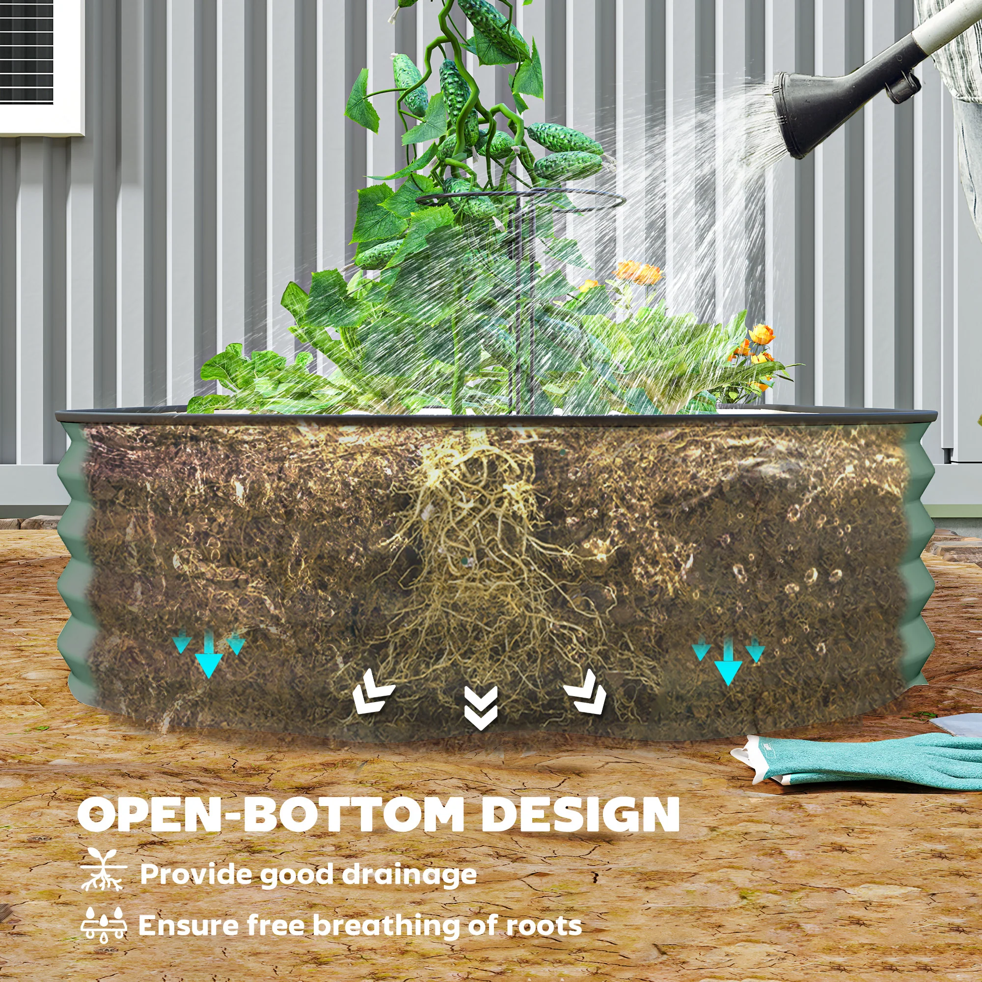 Outsunny Set of 2 Raised Beds for Garden with Metal Plant Stakes, Green - Image 7