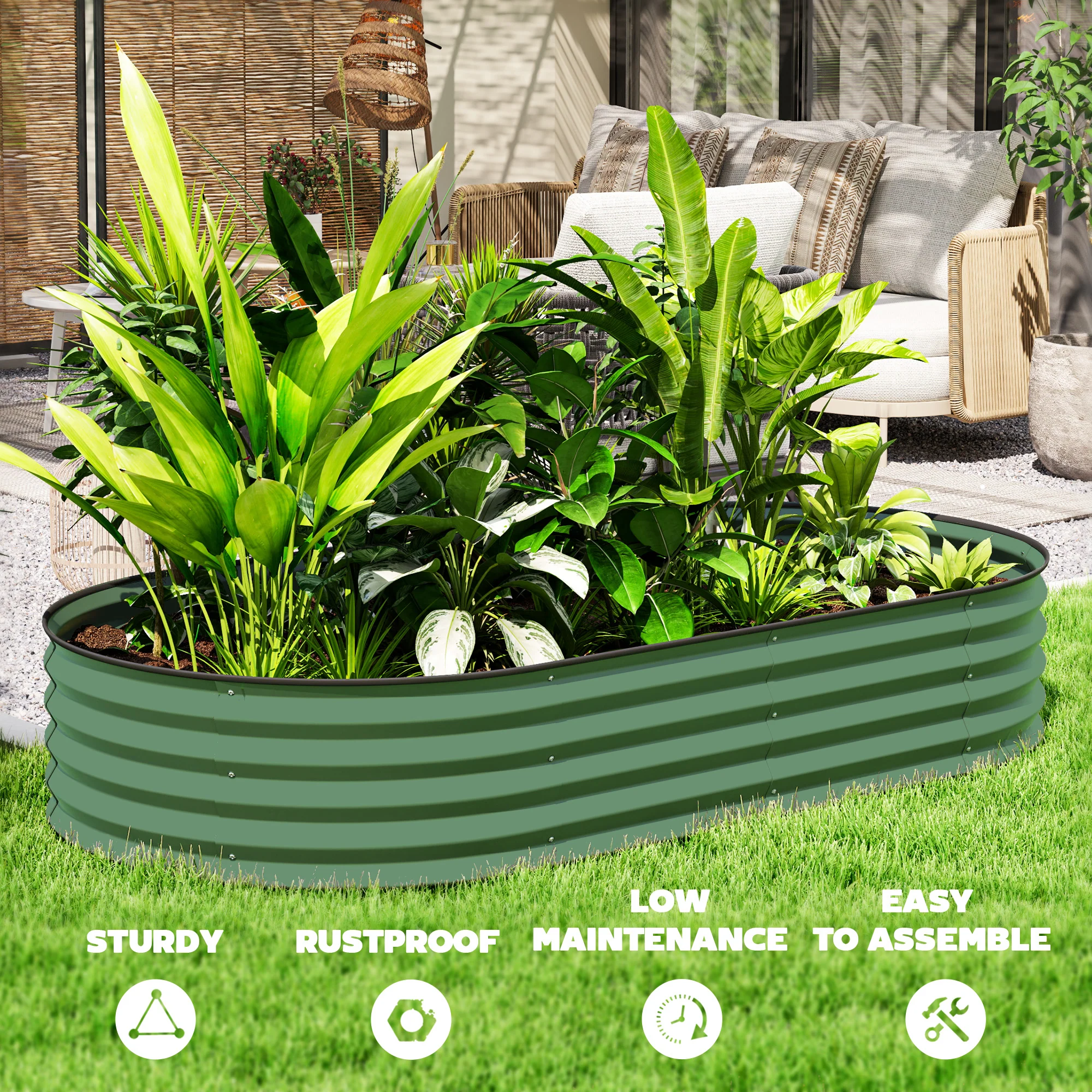 Outsunny Set of 2 Raised Beds for Garden with Metal Plant Stakes, Green - Image 8
