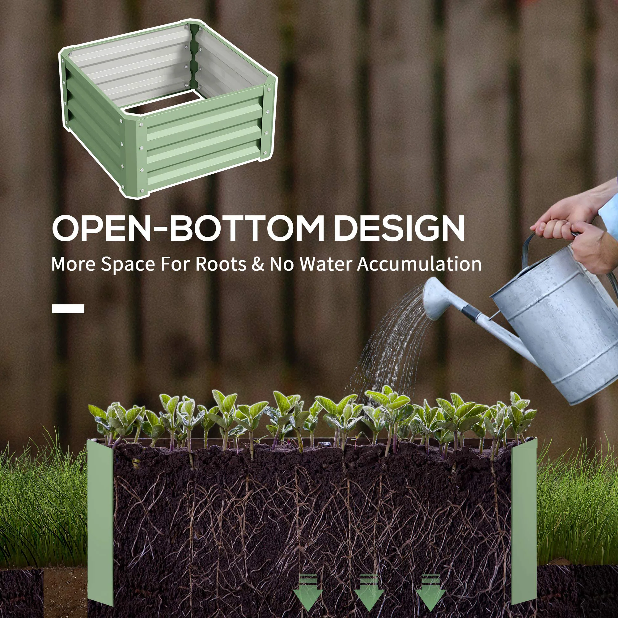 Outsunny Set of 2 Raised Garden Bed Galvanised Planter Box, Light Green - Image 6