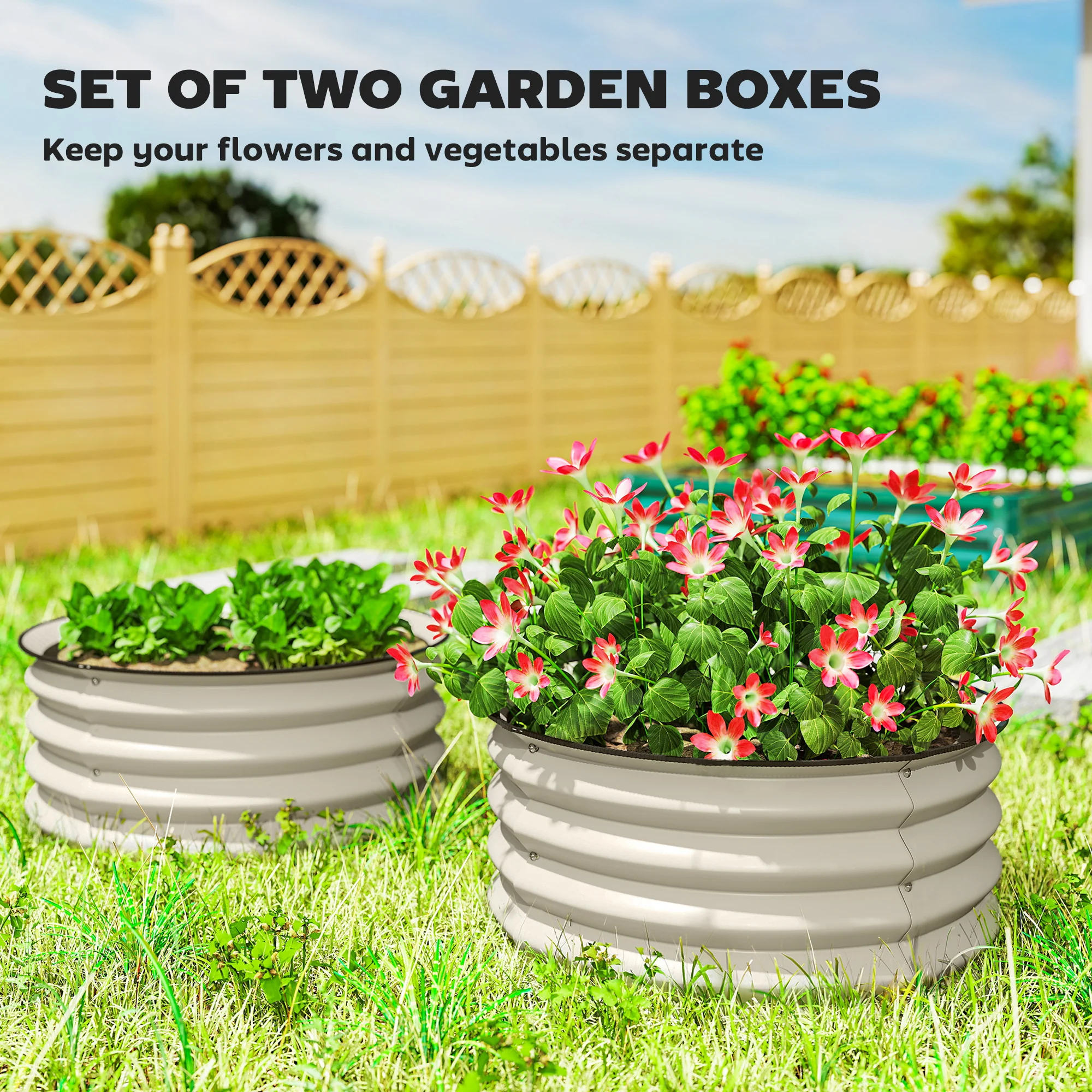Outsunny Set of 2 Raised Garden Bed with Safety Edging, Cream White - Image 3