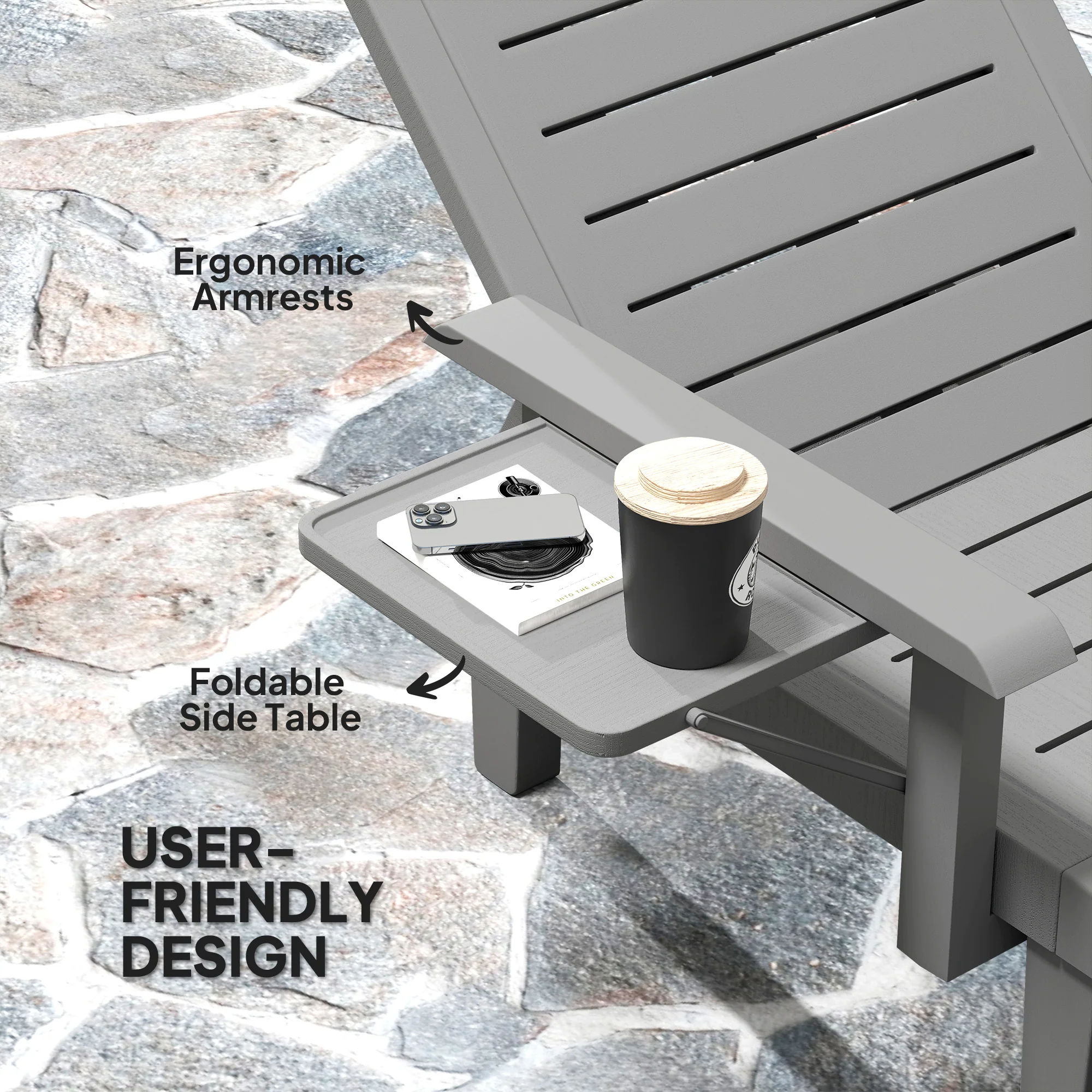 Outsunny Set of 2 Resin Reclining Sun Loungers for Garden - Image 4