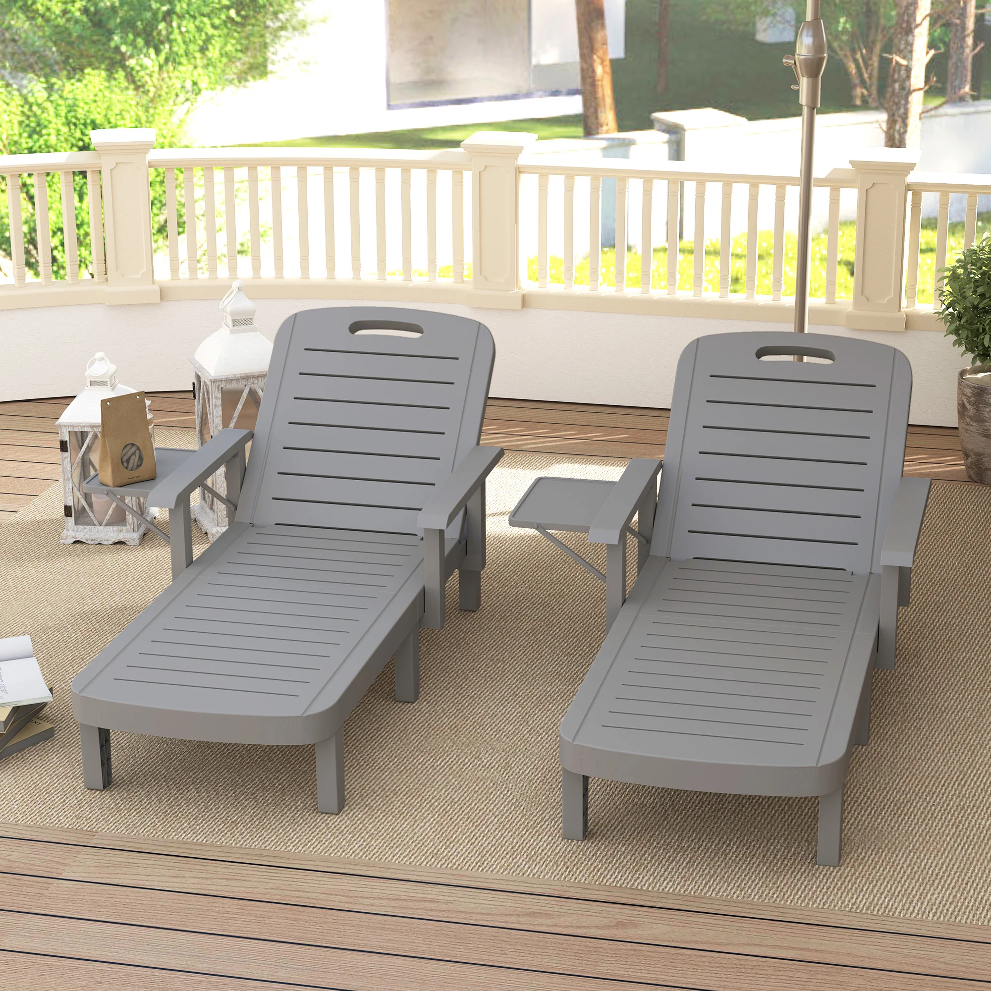Outsunny Set of 2 Resin Reclining Sun Loungers for Garden - Image 8