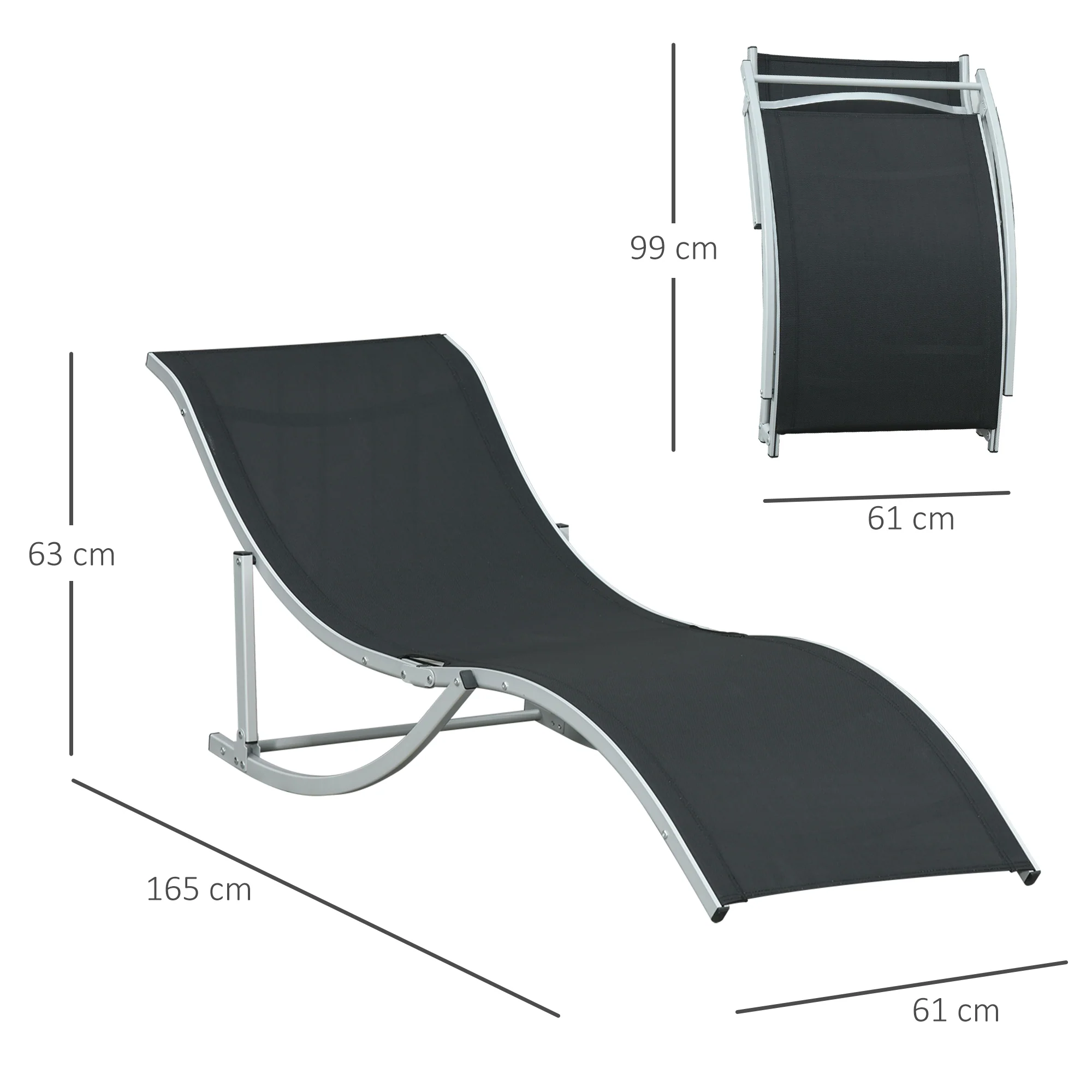 Outsunny Set of 2 Zero Gravity Lounge Chair Recliners Sun Lounger Black - Image 5