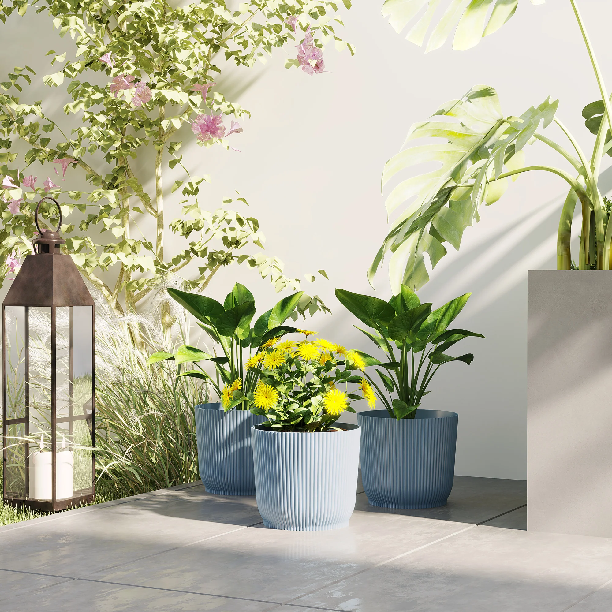 Outsunny Set Of 3 Round Plant Pots Outdoor 22cm For Garden, White - Image 2