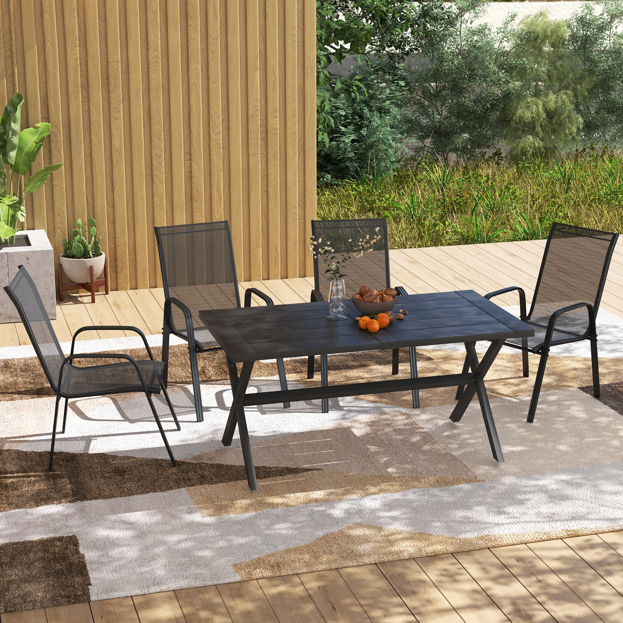 Outsunny Set of 4 Garden Dining Chair Set Outdoor w/ High Back Armrest Black - Image 7
