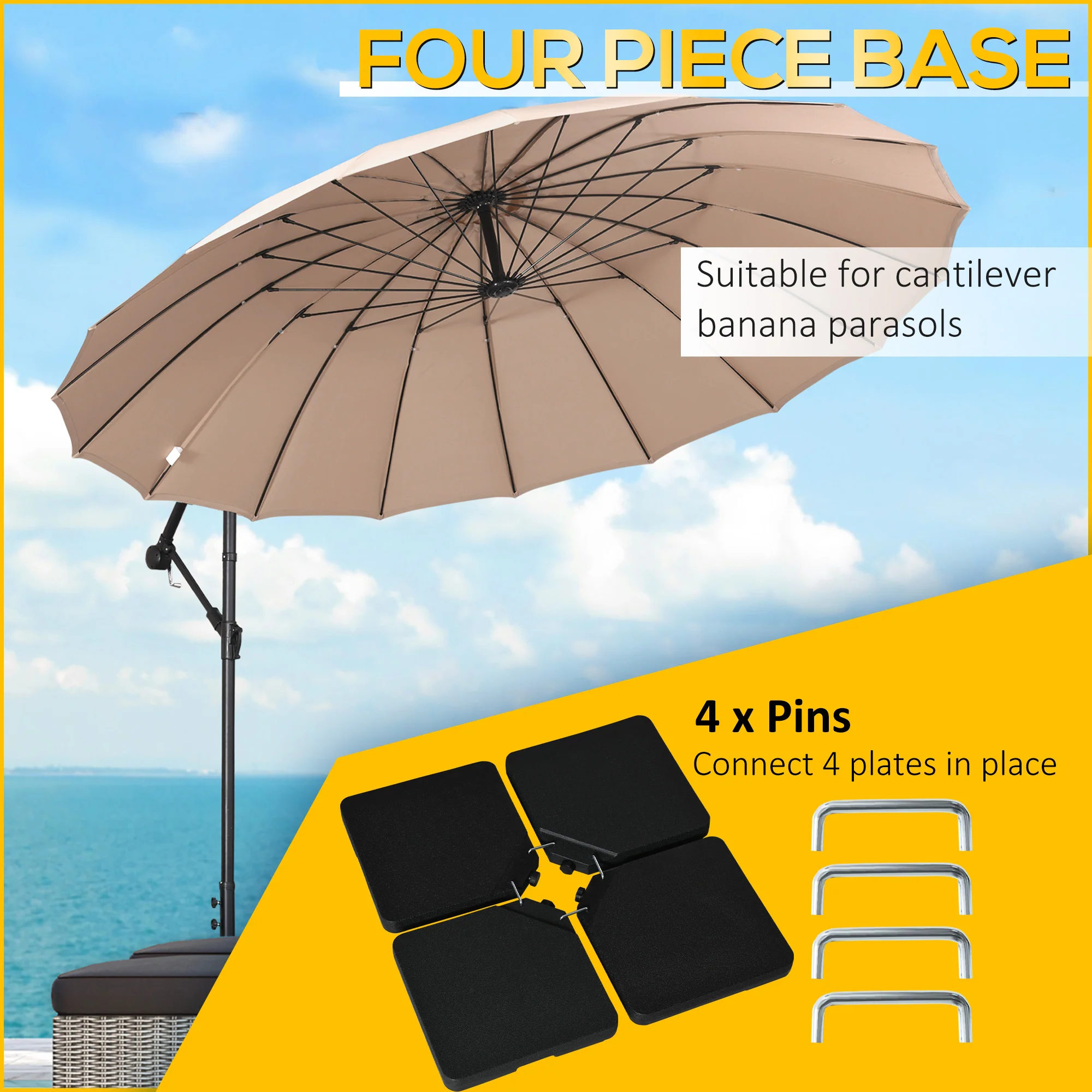 Outsunny Set of 4 Parasol Base Stand Weights for Cantilever Umbrella, Black - Image 3