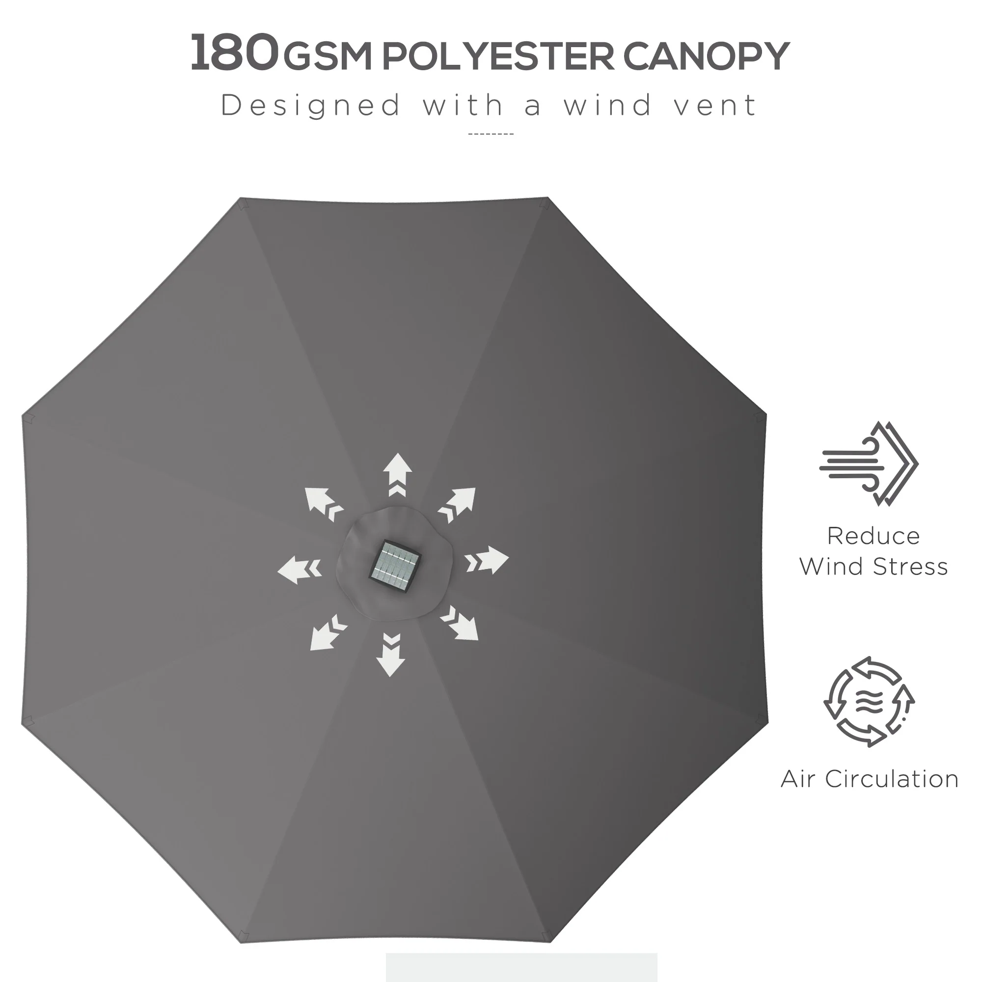 Outsunny Solar Patio Garden Parasol With Lights For Outdoor Grey - Image 13