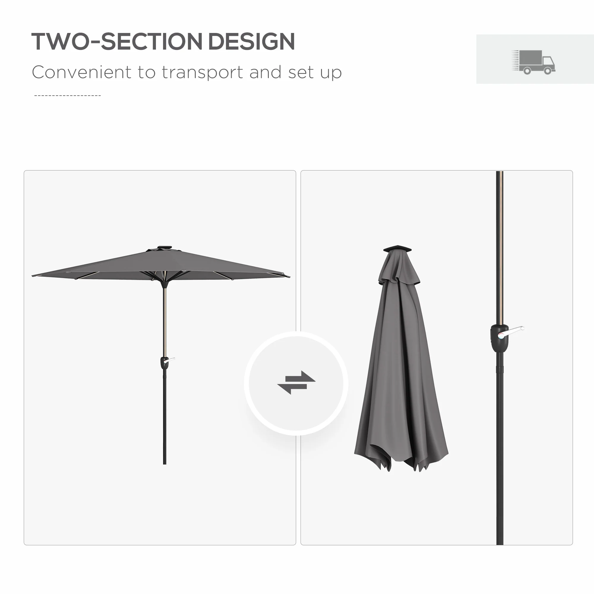 Outsunny Solar Patio Garden Parasol With Lights For Outdoor Grey - Image 15