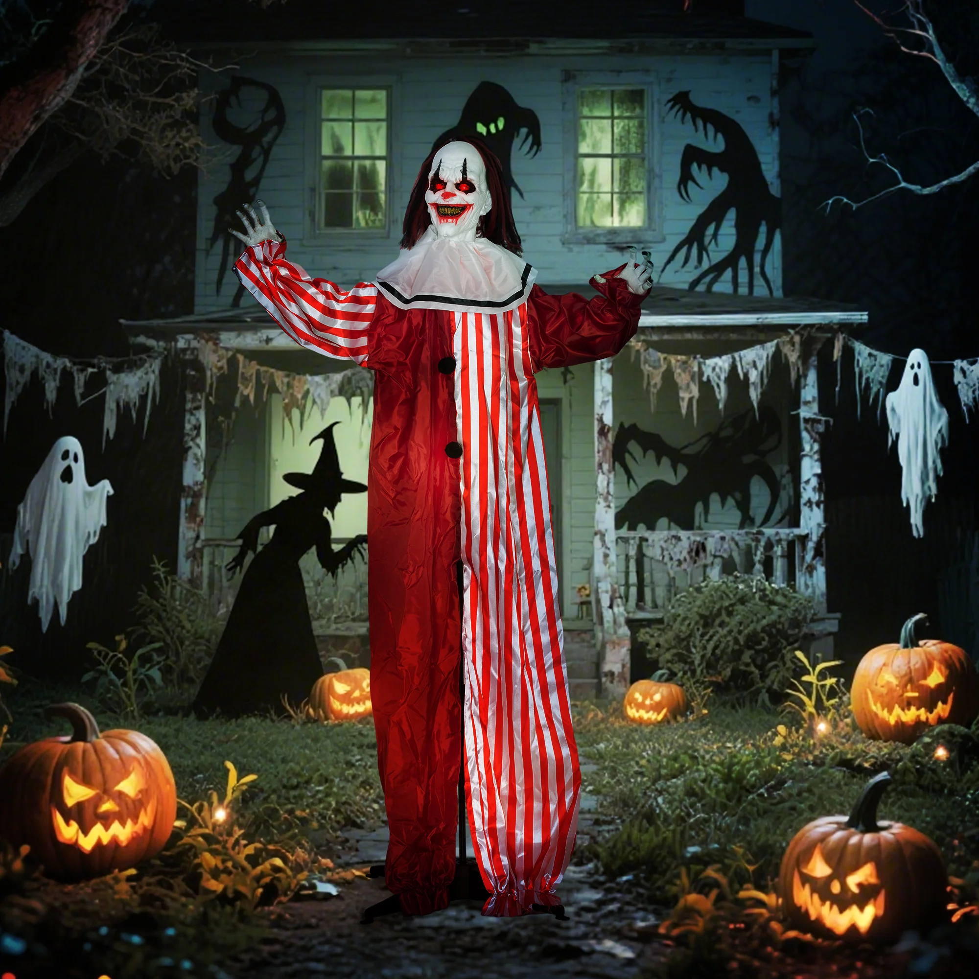 Outsunny Sound Activated Halloween Animatronics Clown with Red Light Up Eyes - Image 2