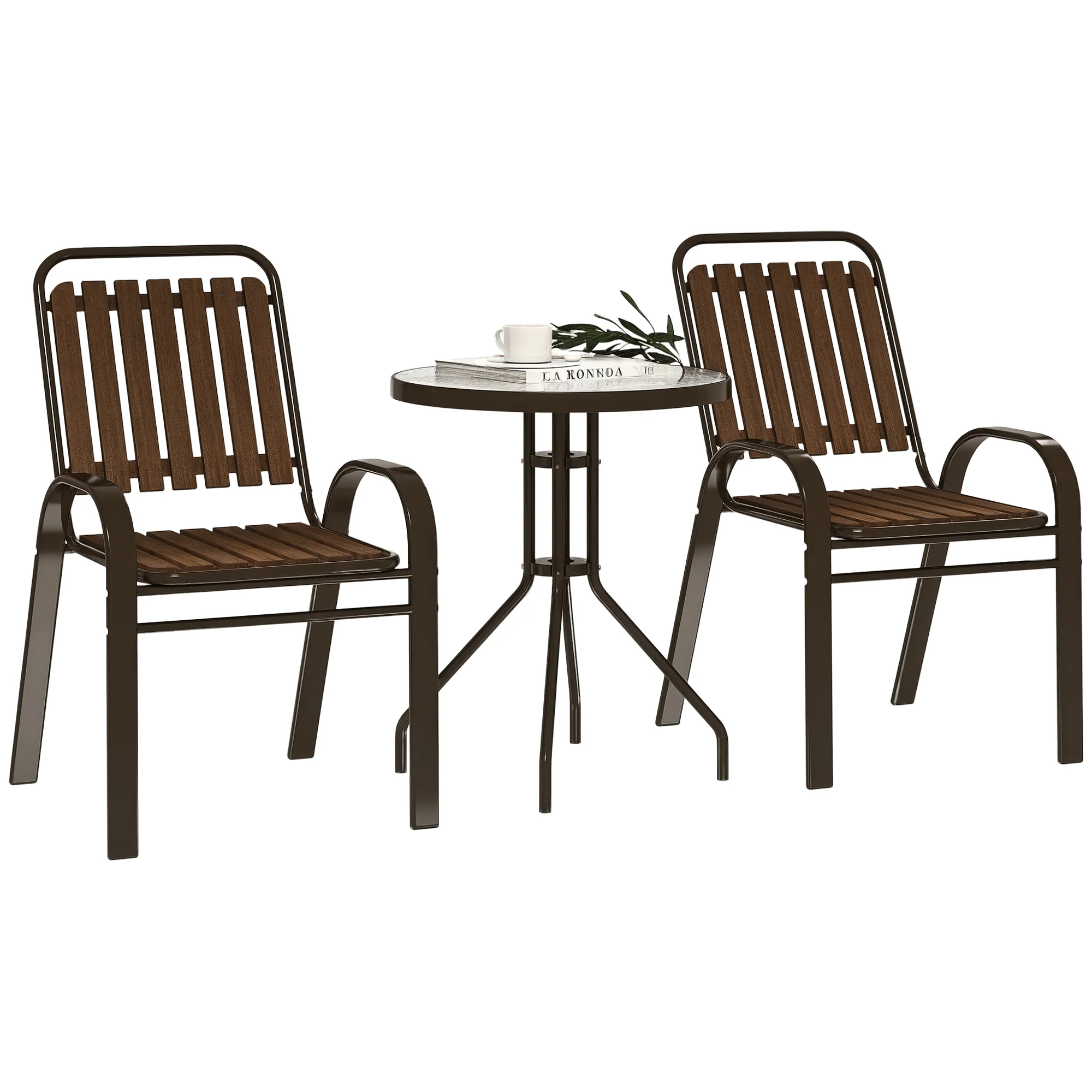 Outsunny Stackable Patio Bistro Set, 3 Pieces Garden Furniture Set - Image 10