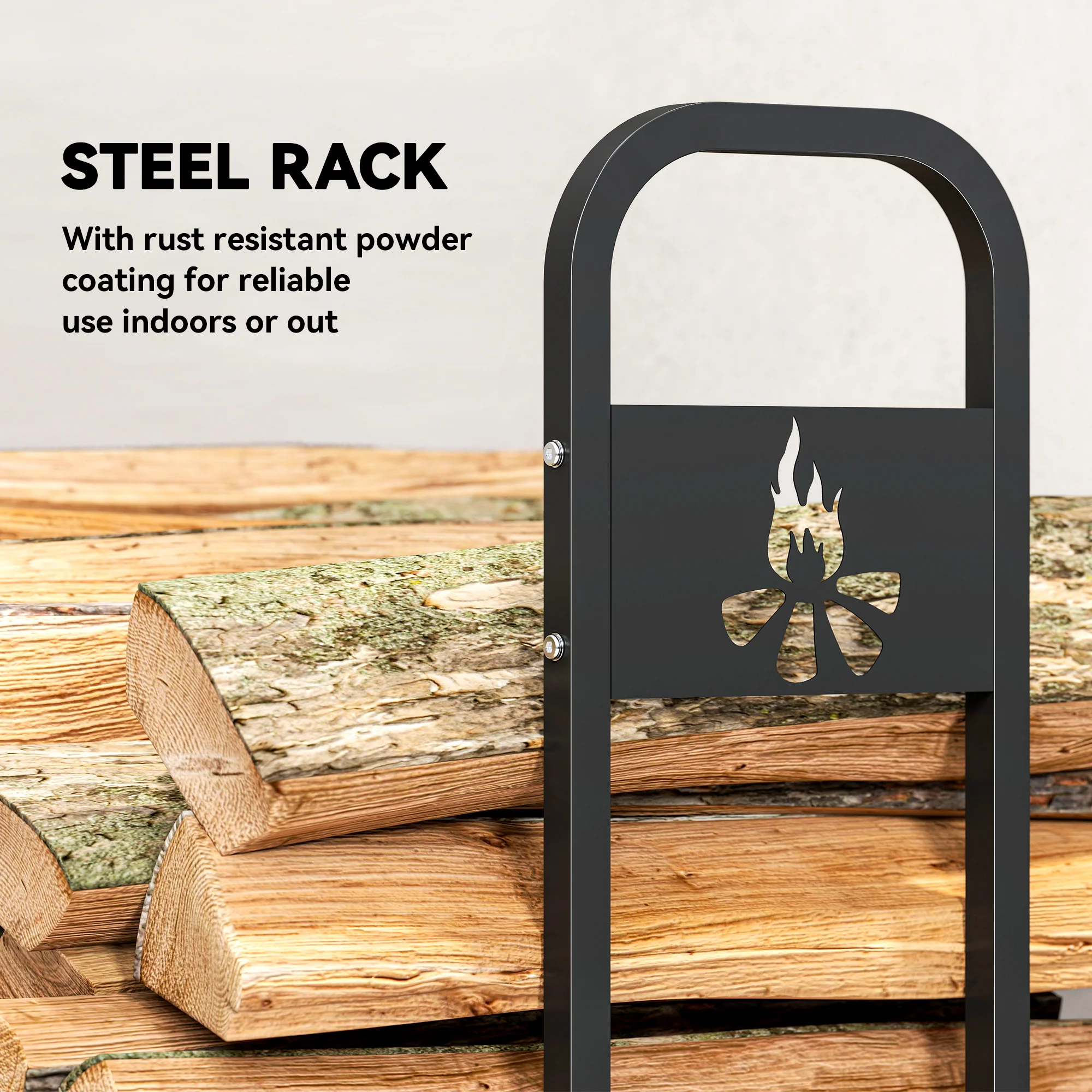 Outsunny Steel Firewood Log Rack, 300 kg Indoor Outdoor Fireplace Log Holder - Image 4