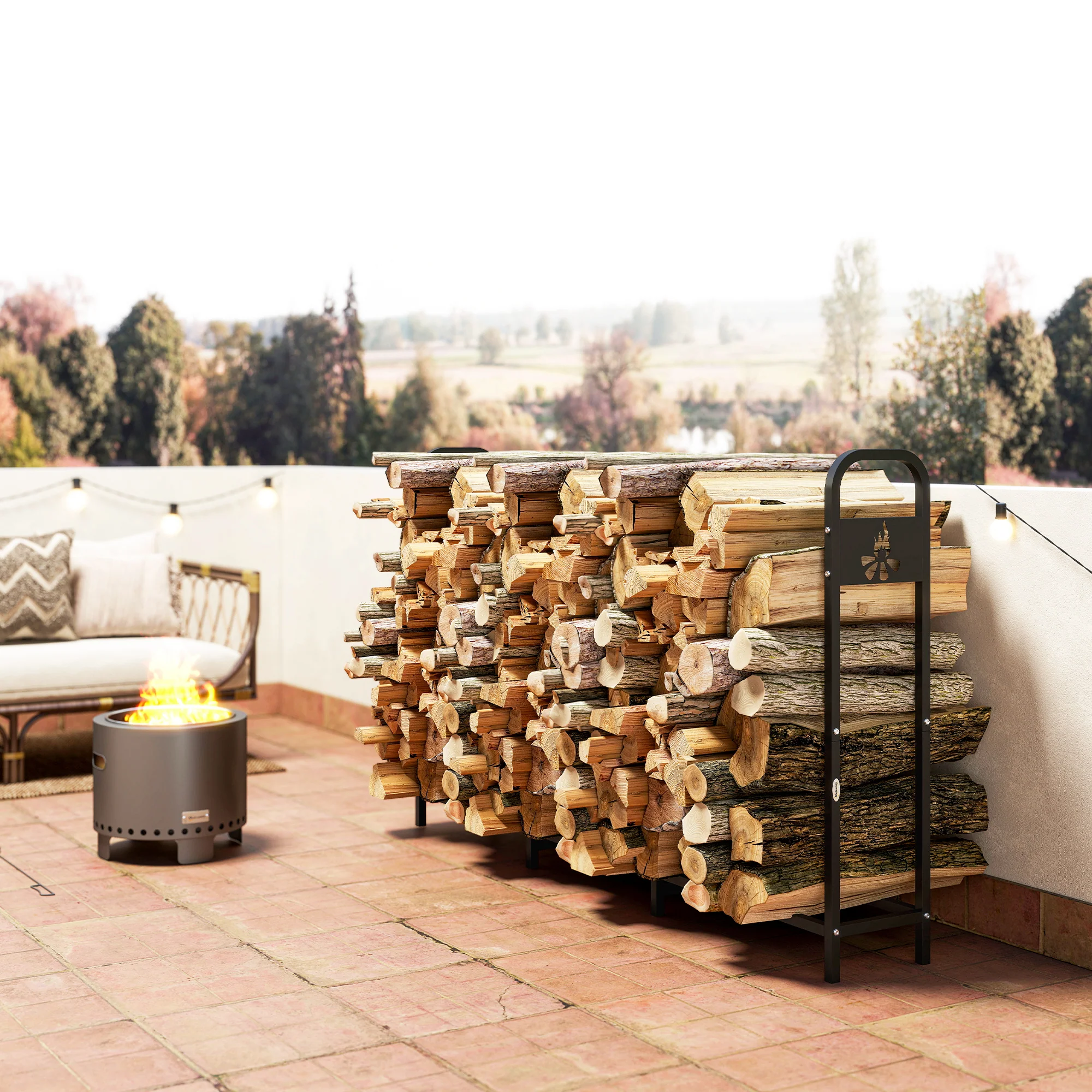 Outsunny Steel Firewood Log Rack, 300 kg Indoor Outdoor Fireplace Log Holder - Image 9