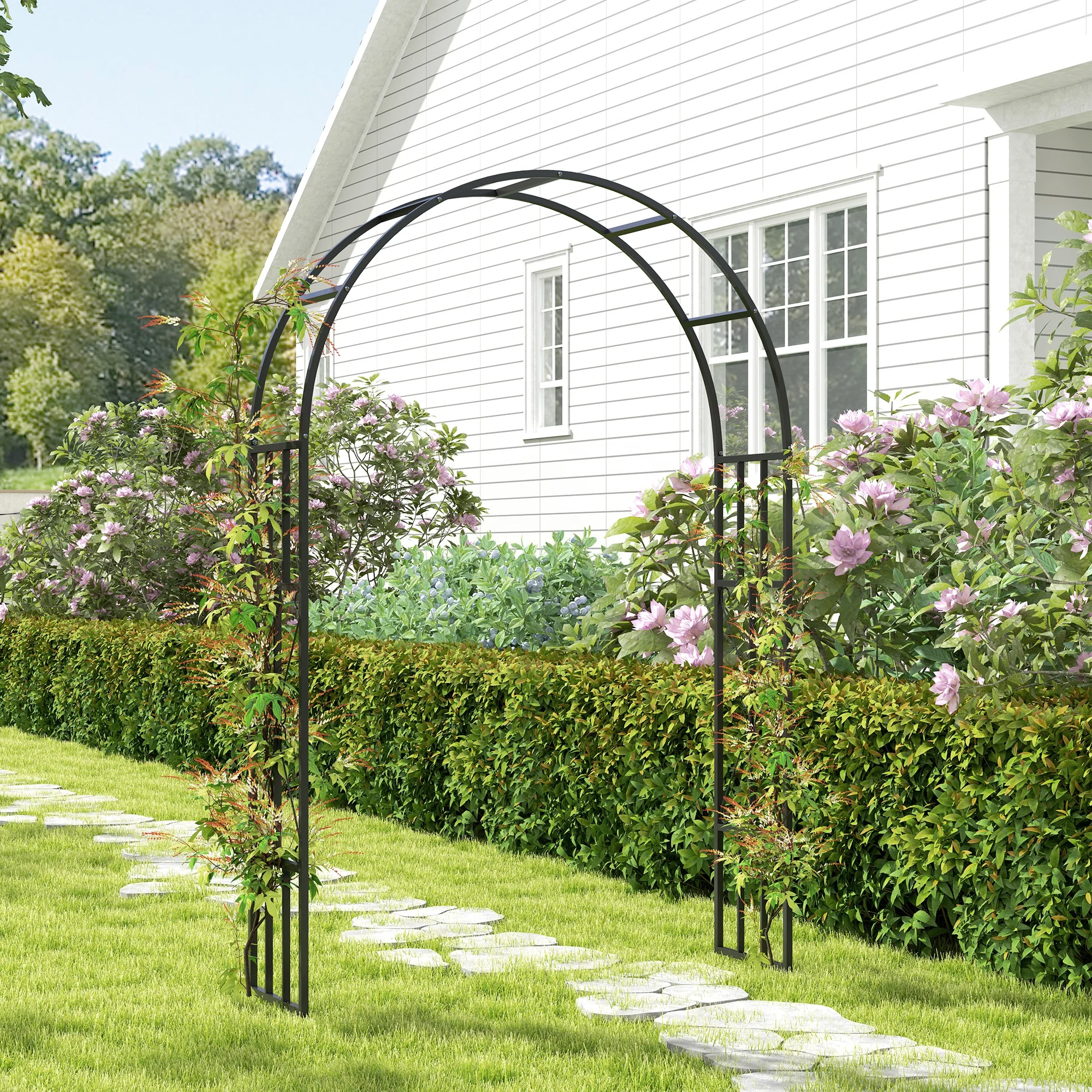 Outsunny Steel Garden Arch, 2.2m High x 1.5m Wide Metal Garden Trellis Black - Image 7