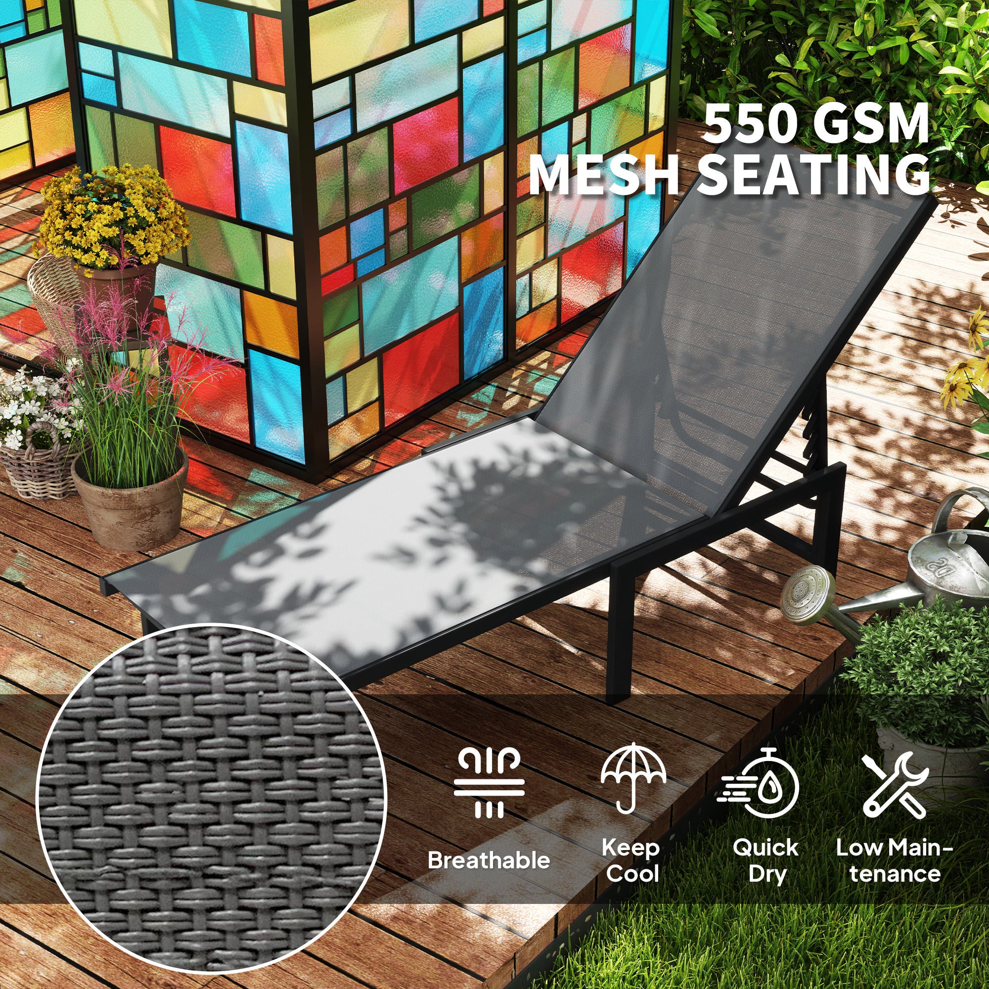 Outsunny Sun Lounger, 5-Level Reclining Sunbed - Image 4