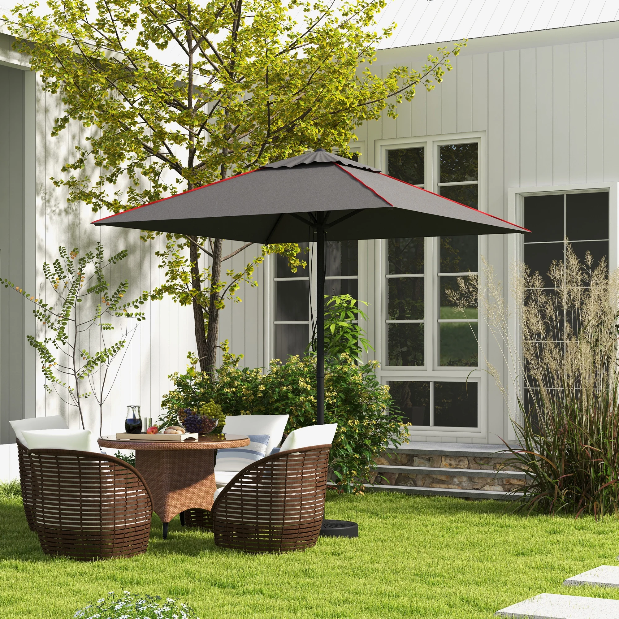 Outsunny Sun Parasol with Vent, Table Umbrella for Patio, Garden, Pool, Grey - Image 2