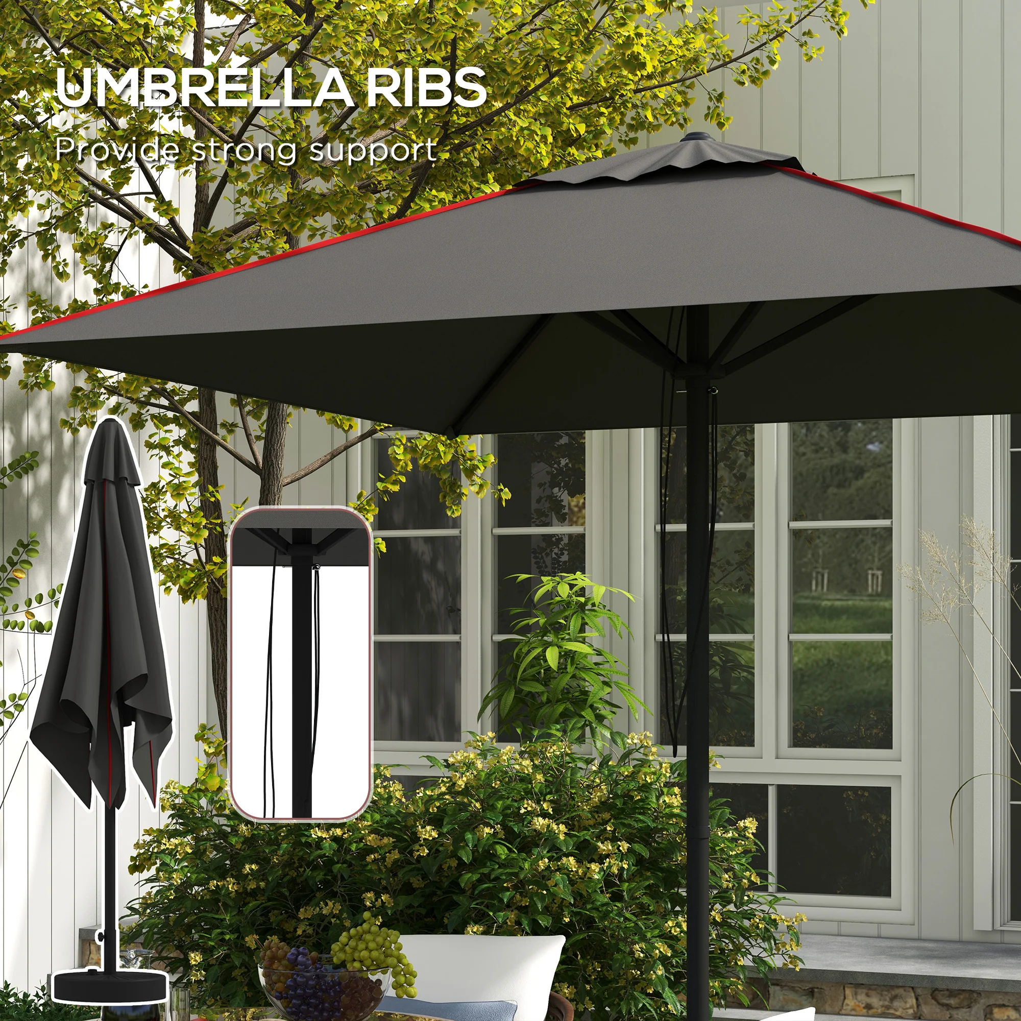 Outsunny Sun Parasol with Vent, Table Umbrella for Patio, Garden, Pool, Grey - Image 6
