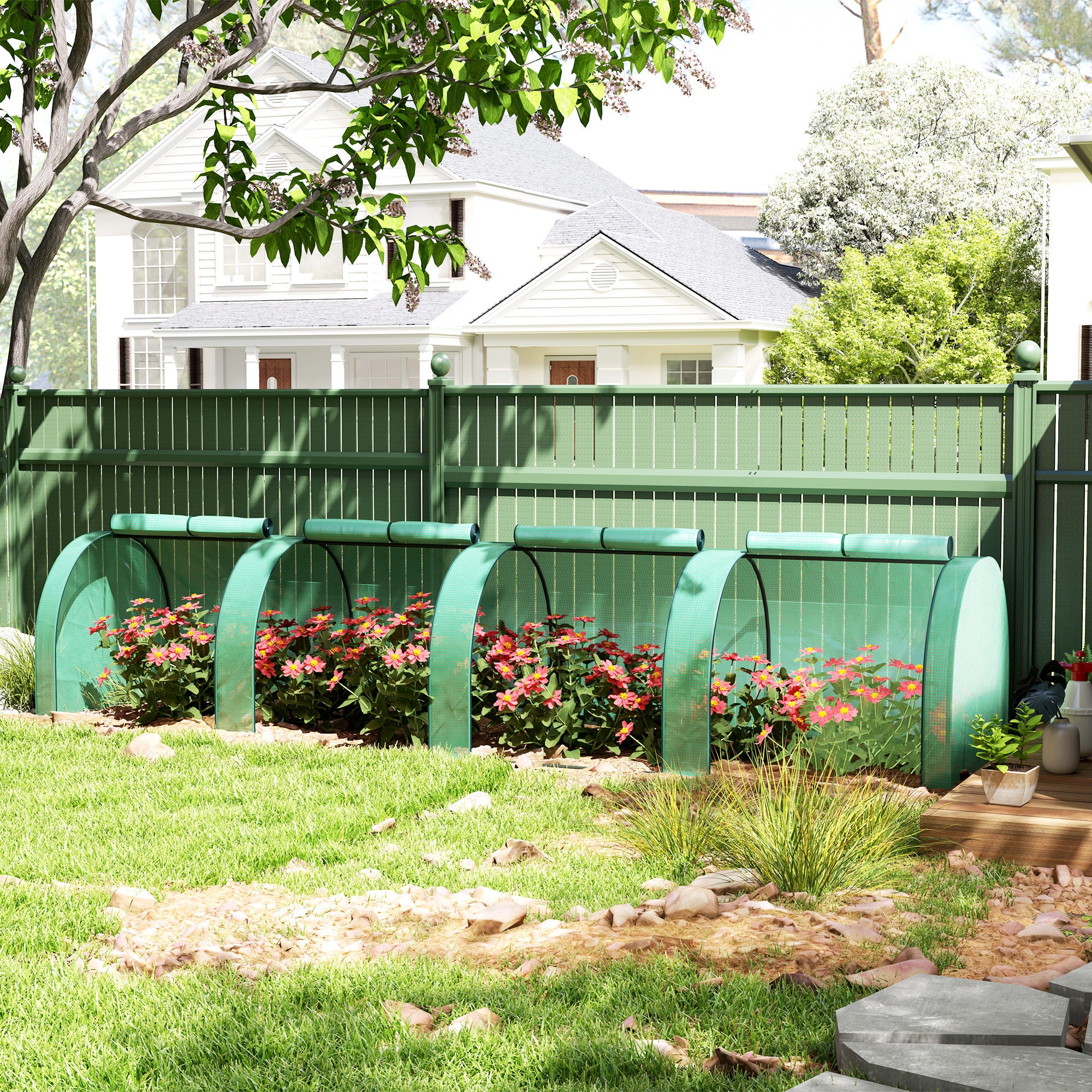Outsunny Tunnel Greenhouse Steel Frame For Garden W/ Zipper Doors, Green - Image 2
