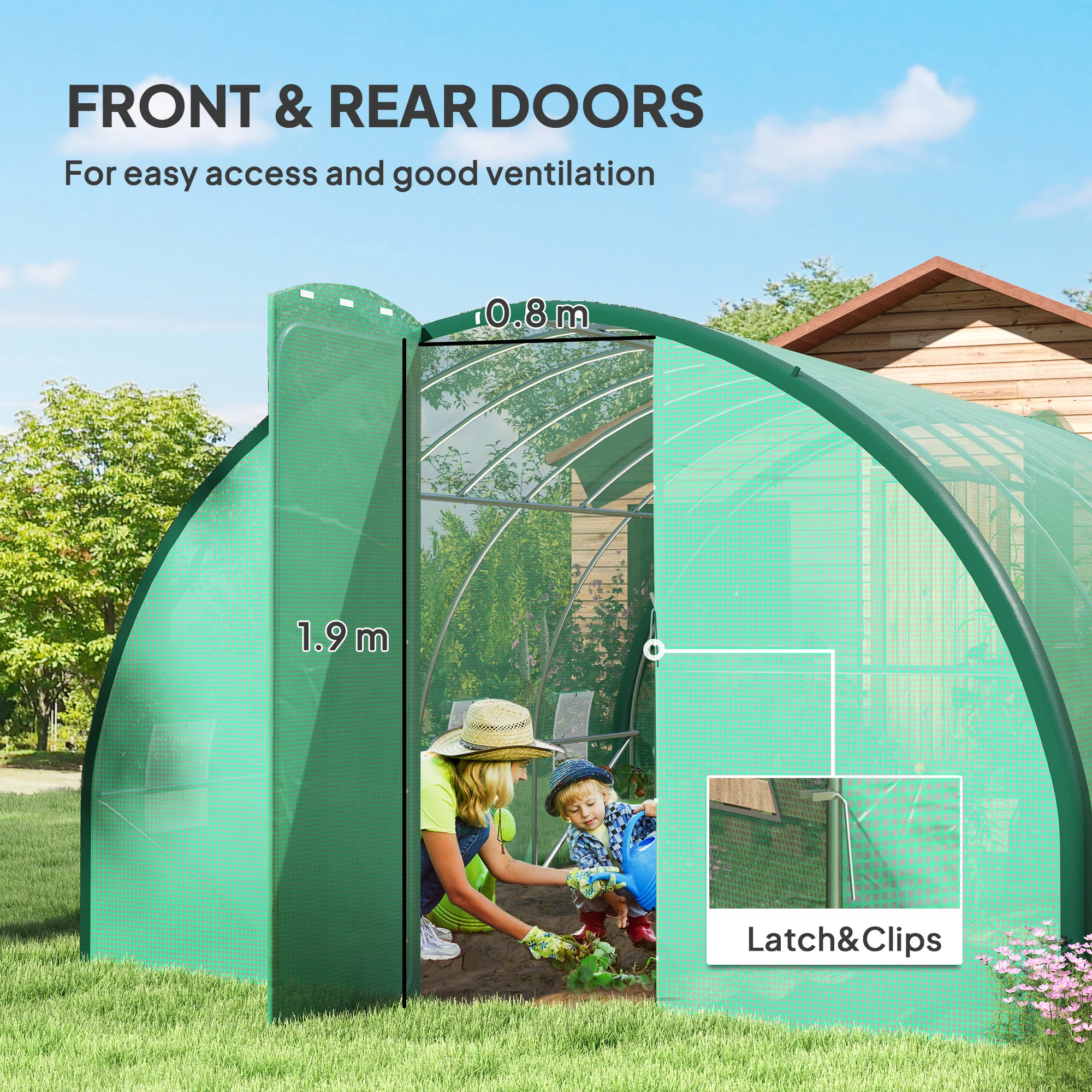 Outsunny Tunnel Greenhouse Upgraded Structure, Hinged Doors, 3 x 2(m), Green - Image 6
