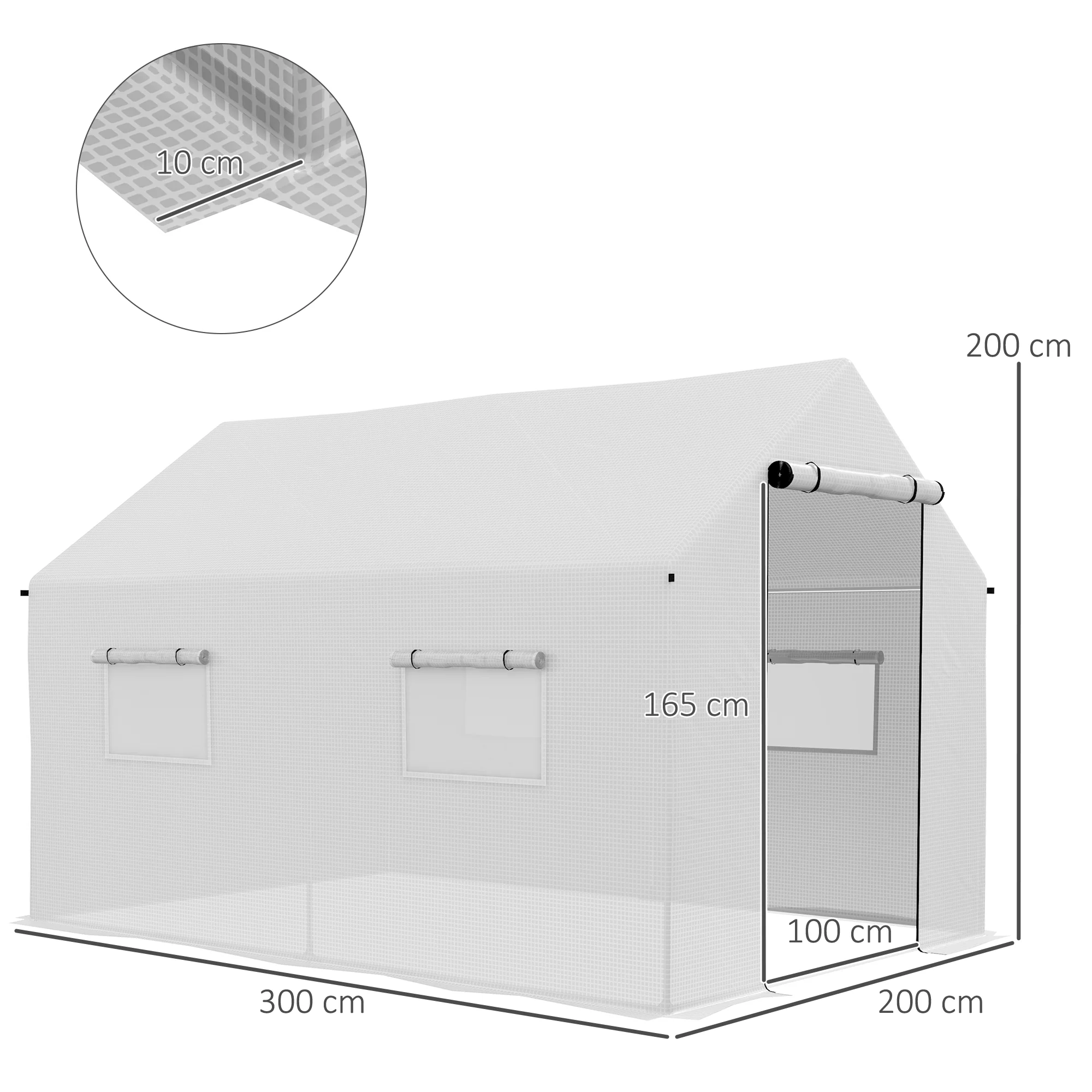 Outsunny Tunnel Greenhouse W/ UV-resistant PE Cover, Wide Door, 2 x 3(m), White - Image 5