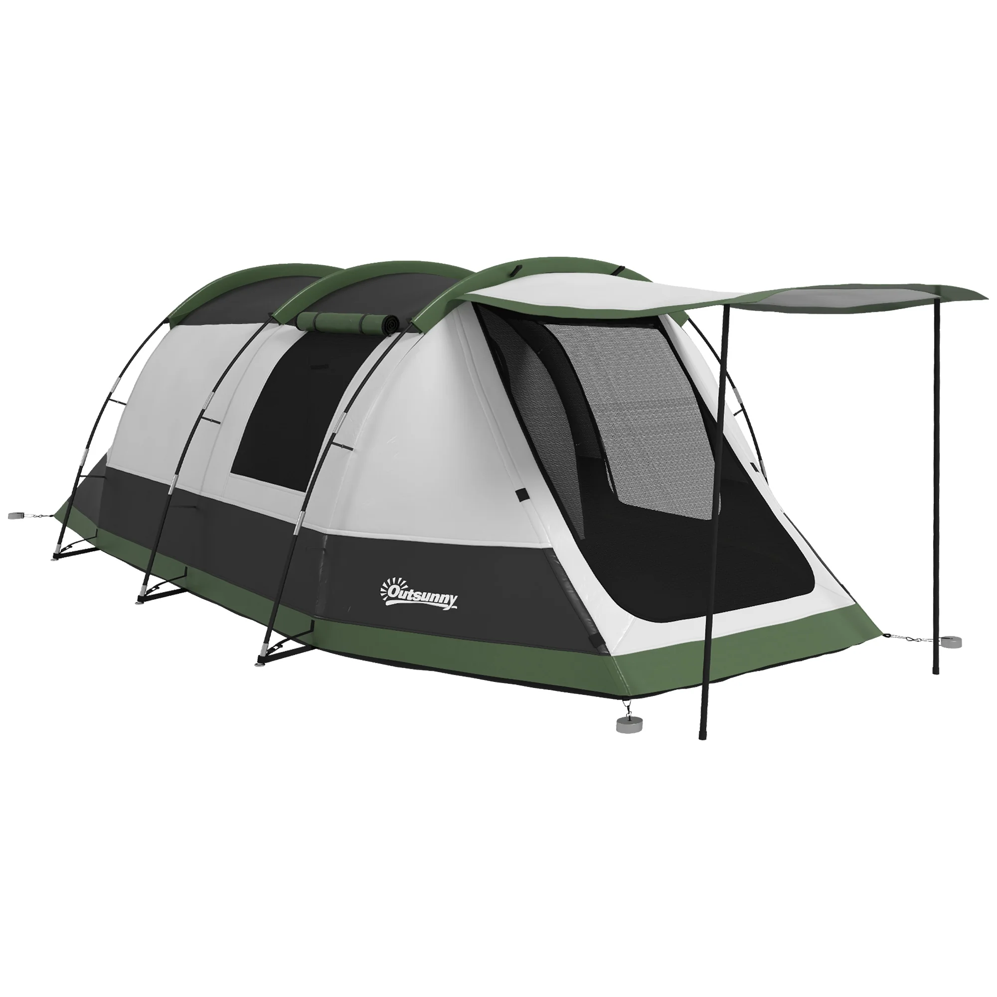 Outsunny Tunnel Tent with Bedroom, Living Room and Porch for 3-4 Man, Orange - Image 11