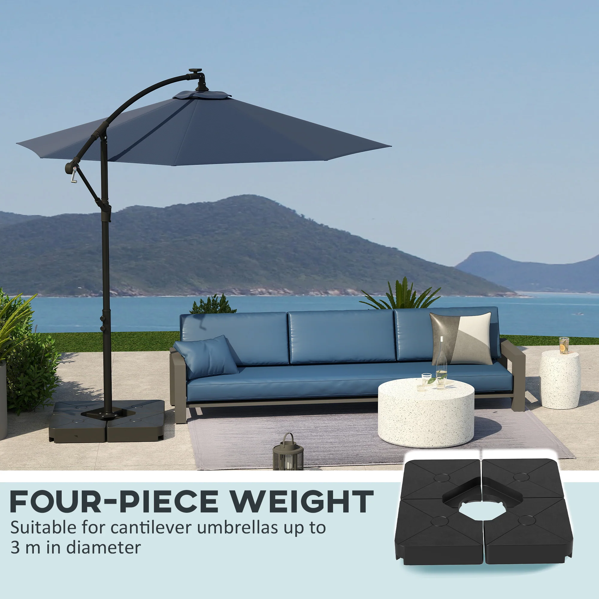 Outsunny Umbrella Weights for Offset Parasols, 64kg Sand/55kg Water Filled - Image 3
